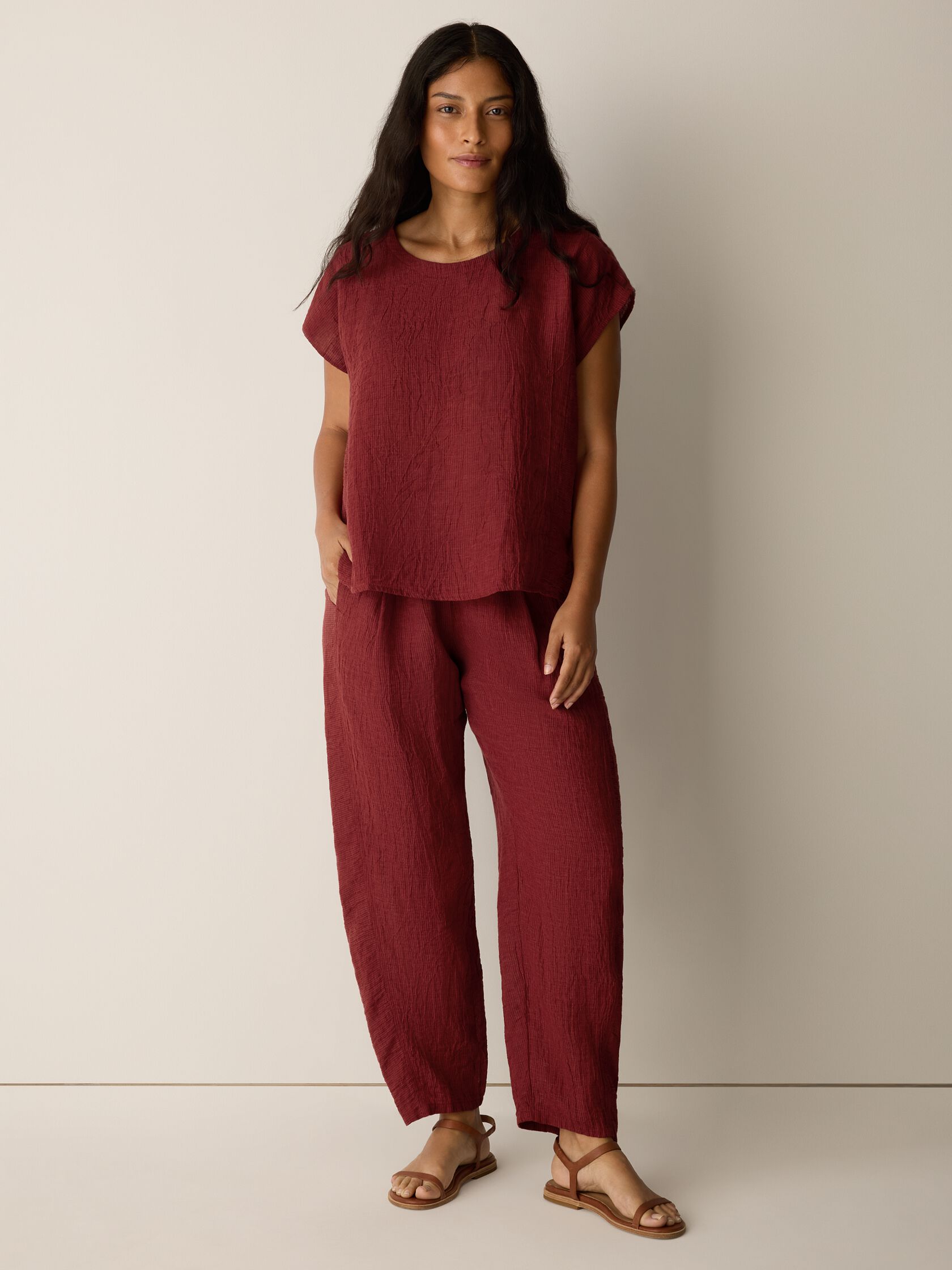 Puckered Organic Linen Stripe Square Top