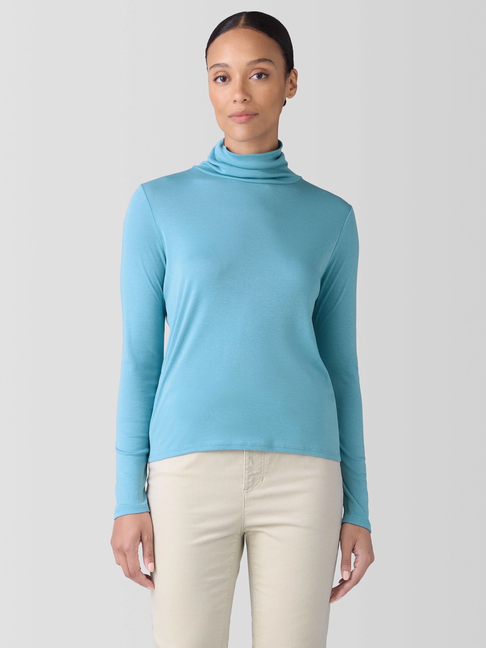 Ribbed Pima Cotton Blend Turtleneck Top