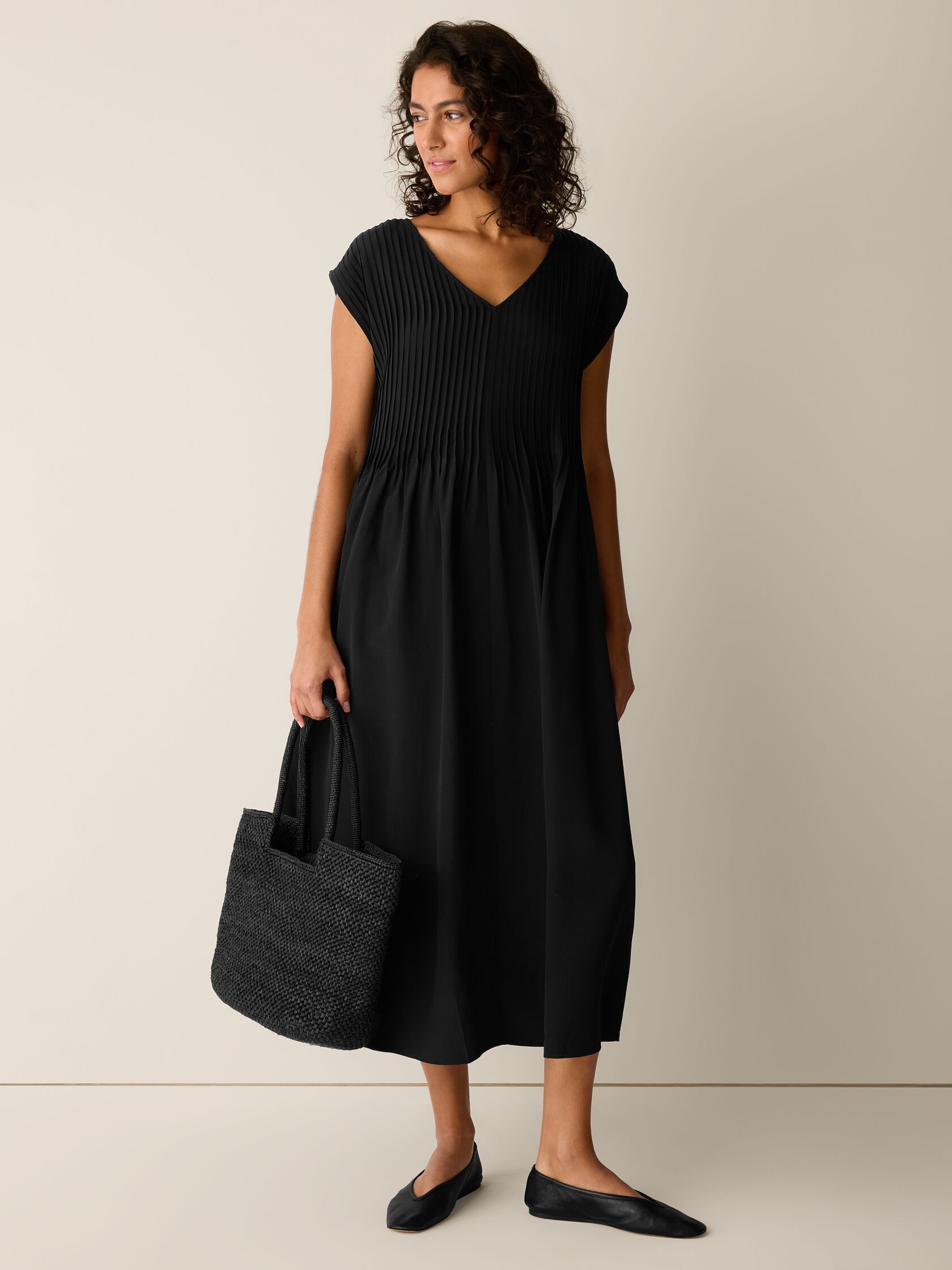 Silk Crepe de Chine V-Neck Dress