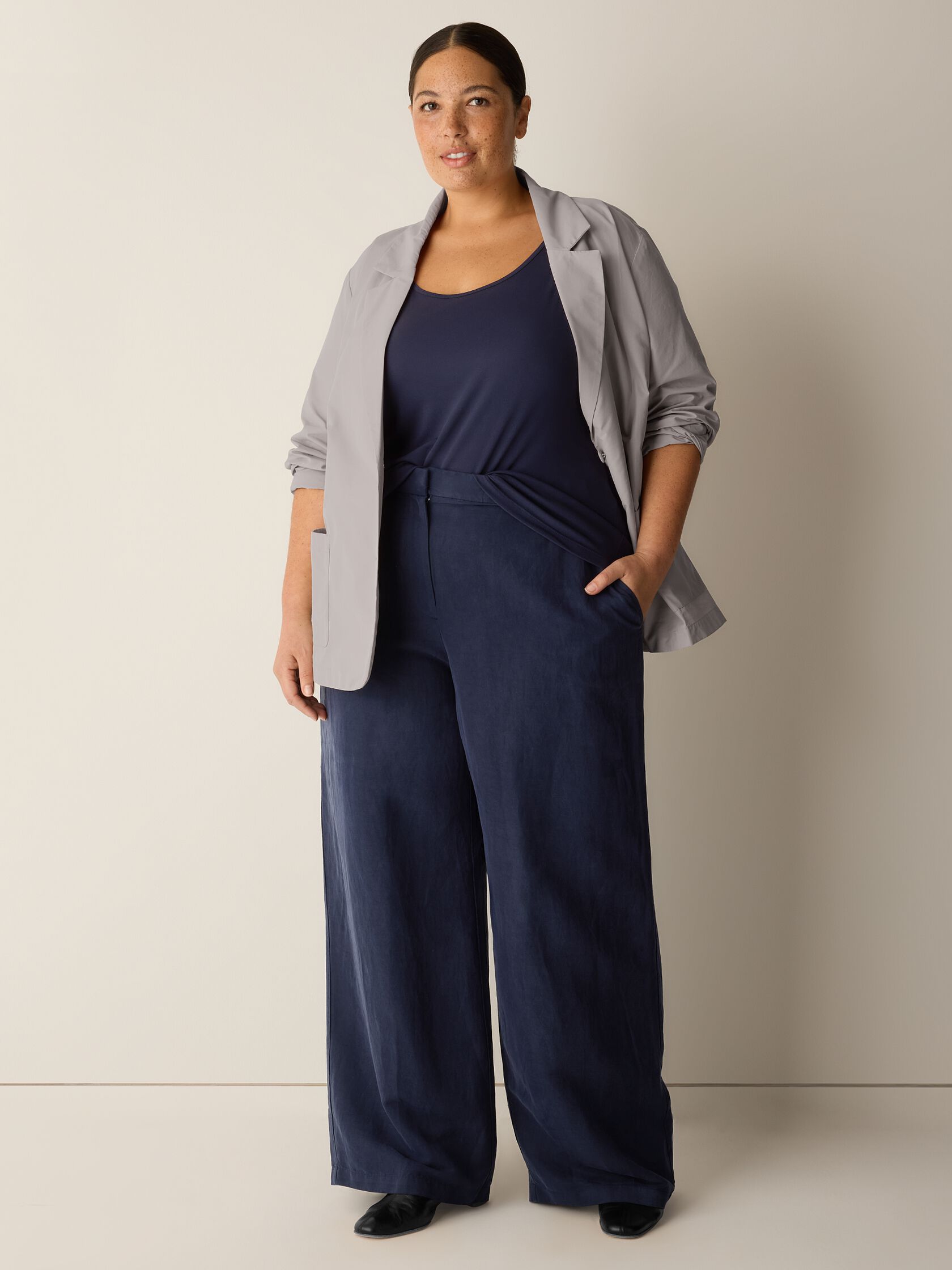 Linen Silk Twill Wide-Leg Trouser