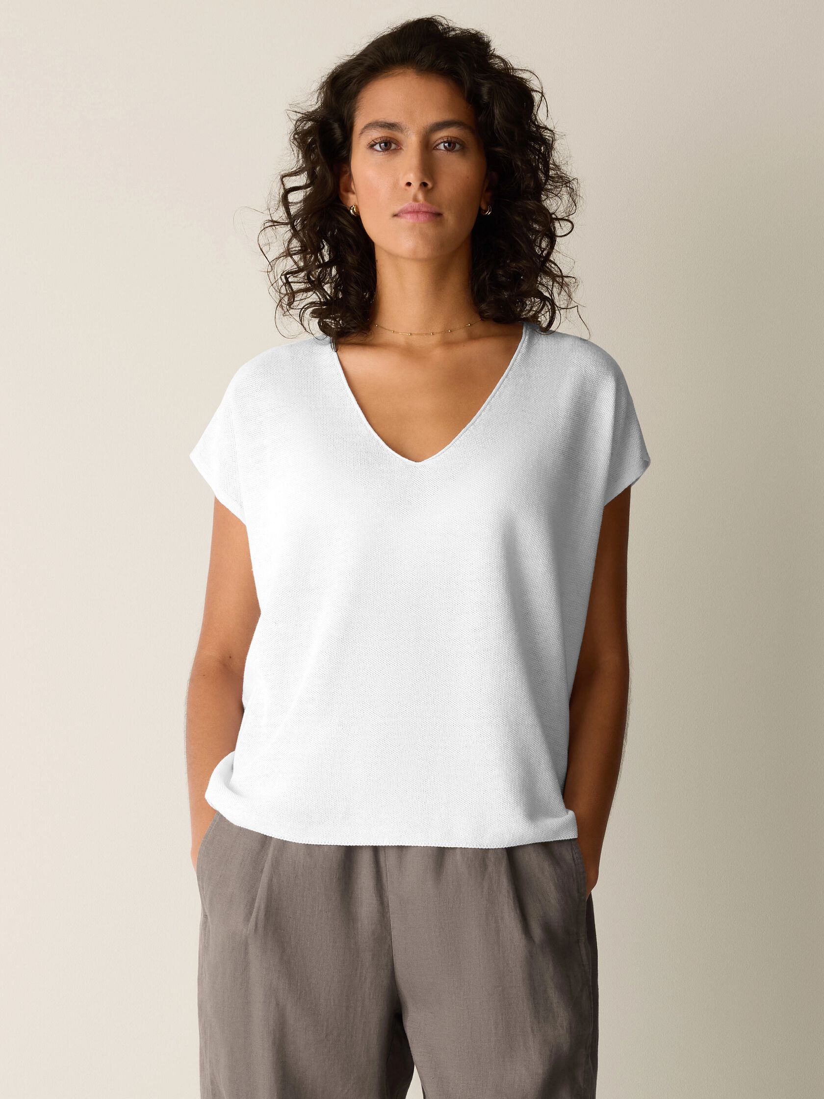 Organic Linen Cotton V-Neck Top
