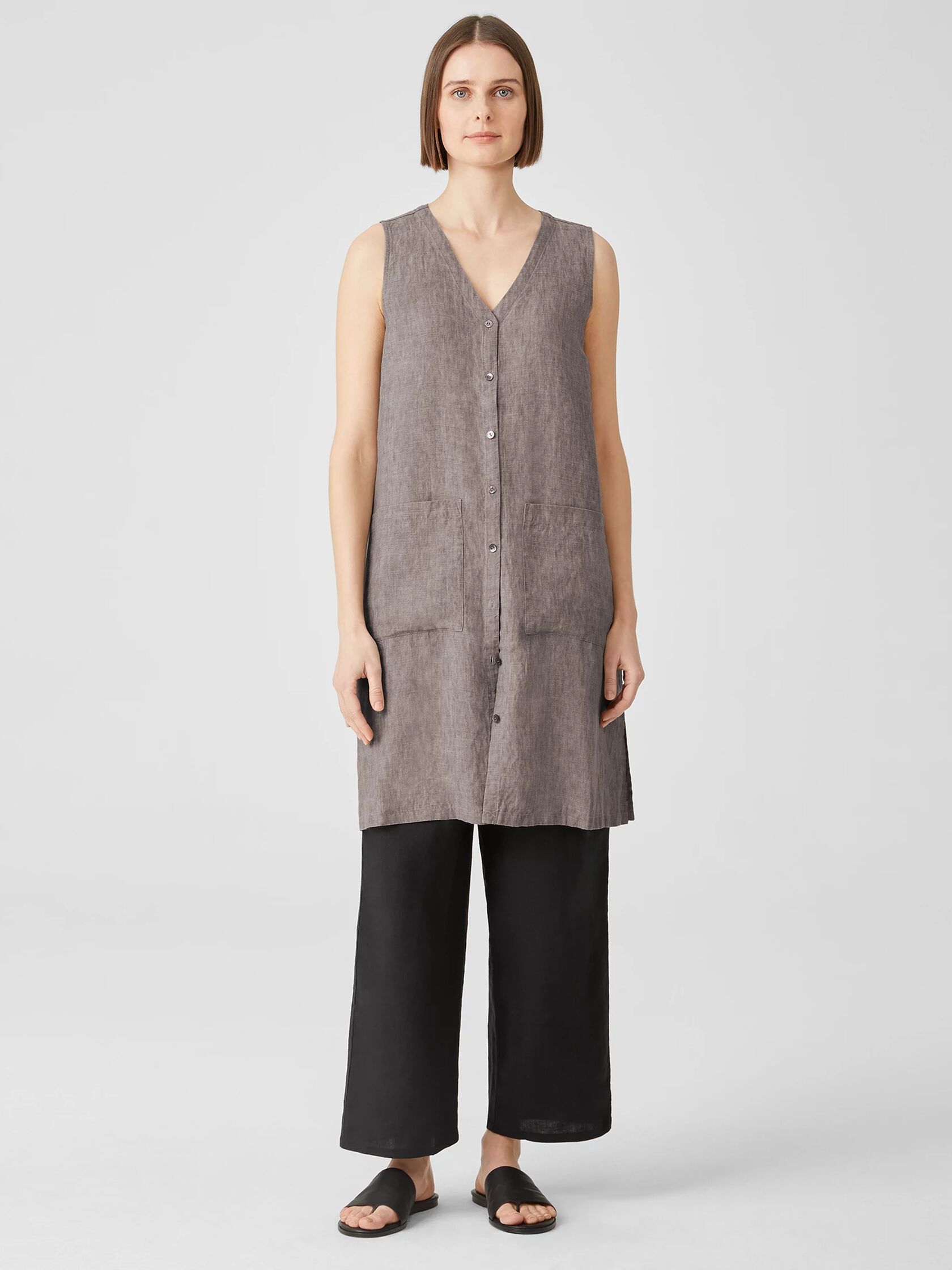 Washed Organic Linen Delave V-Neck Top