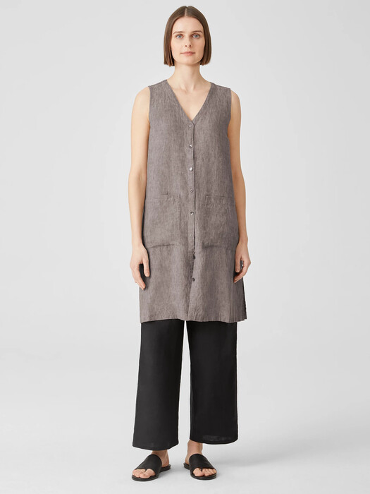 Washed Organic Linen Delave V-Neck Top