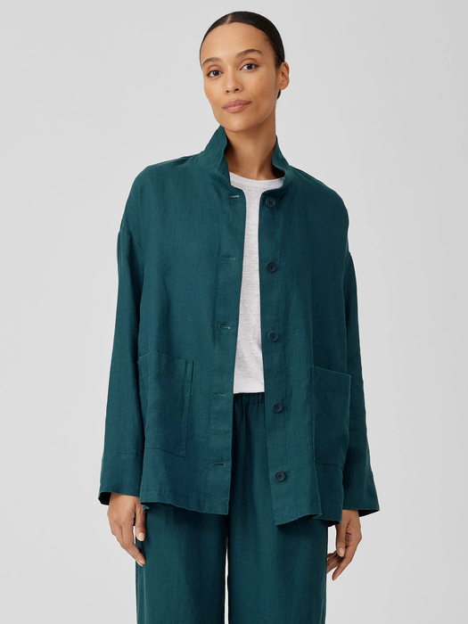 Organic Linen Stand Collar Jacket
