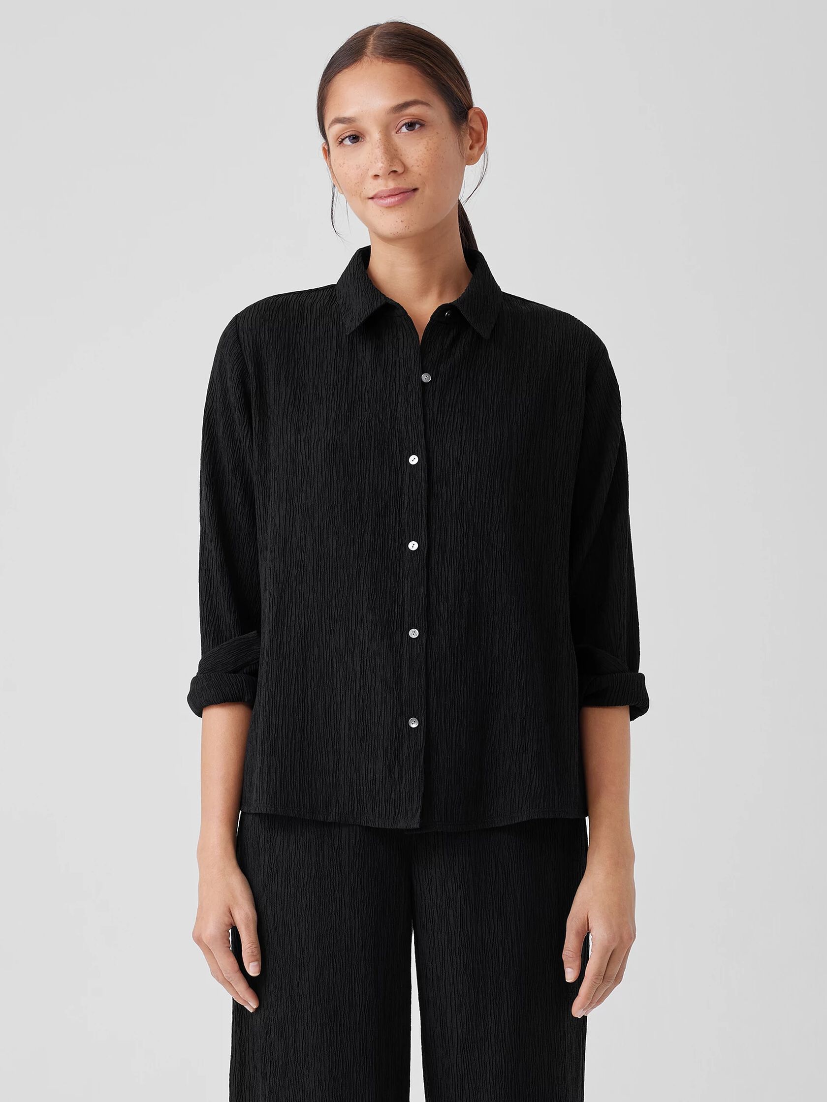 Woven Plissé Classic Collar Shirt