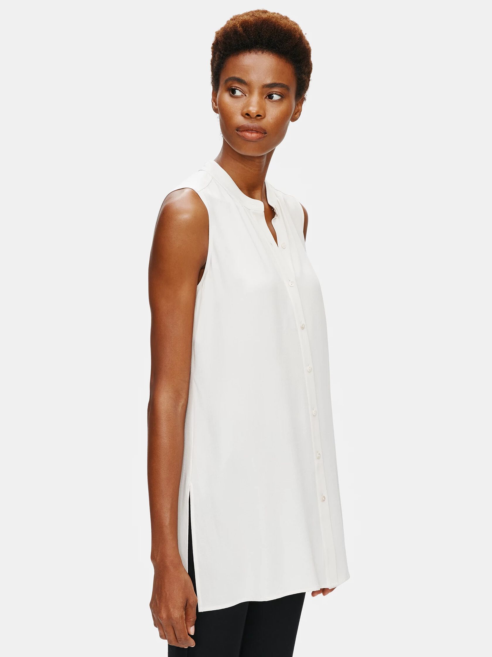 System Silk Georgette Crepe Mandarin Collar Shirt