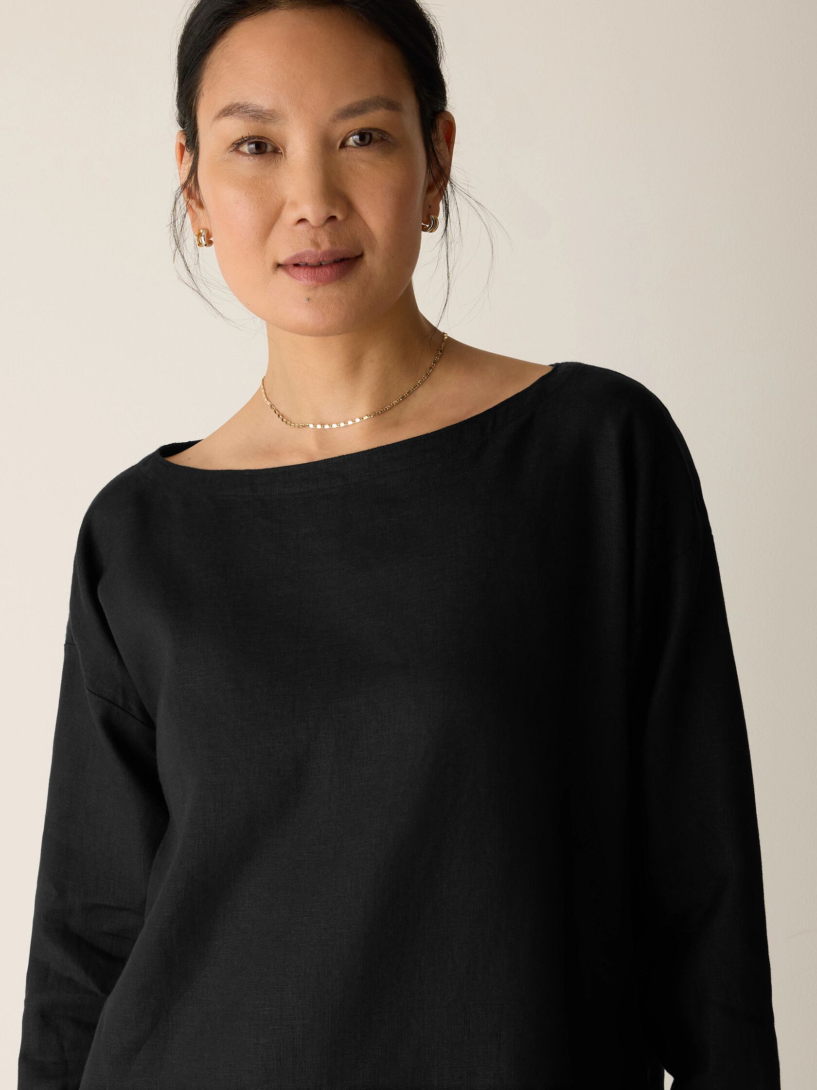 Organic Handkerchief Linen Bateau Neck Box-Top