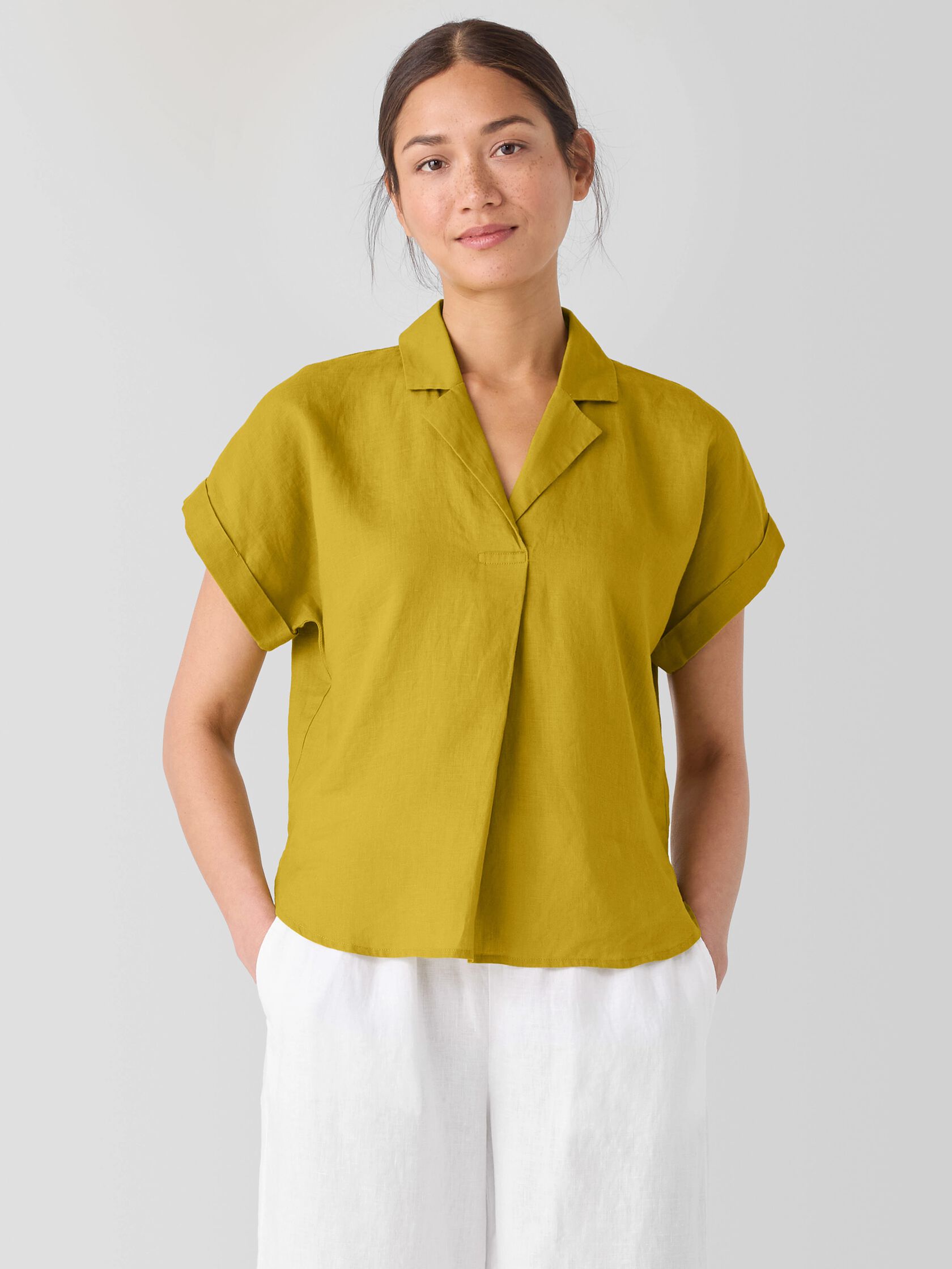 Organic Handkerchief Linen Notch Collar Top