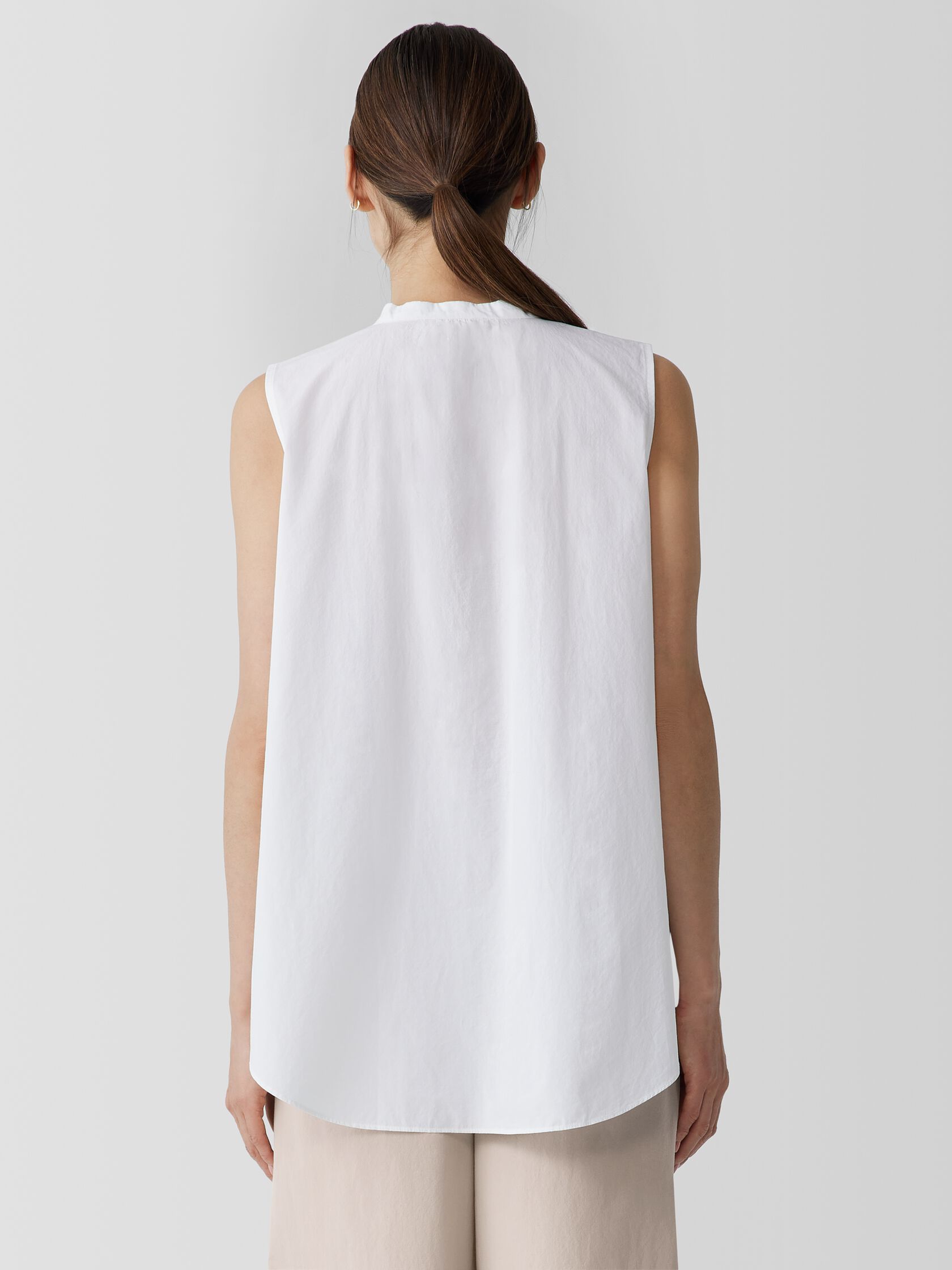 Washed Organic Cotton Poplin Band Collar Shirt