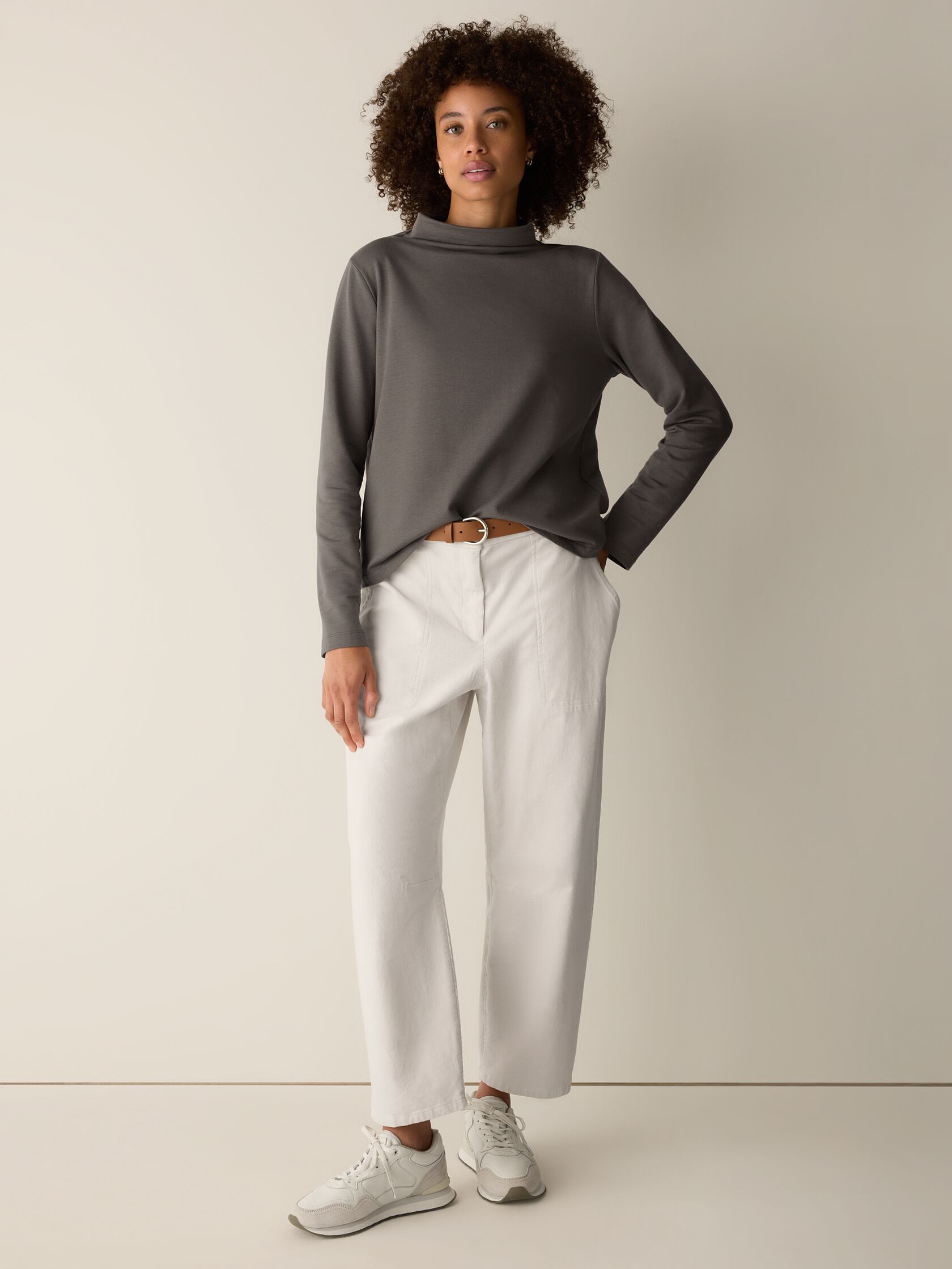 Cozy Brushed Terry Hug Funnel Neck Top