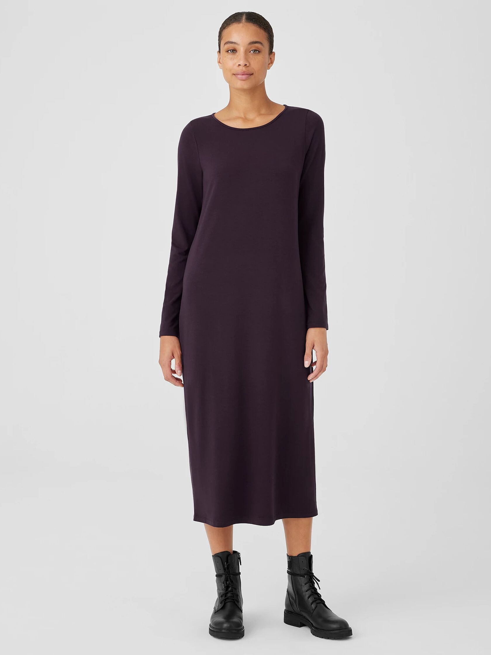 Stretch Jersey Knit Jewel Neck Dress