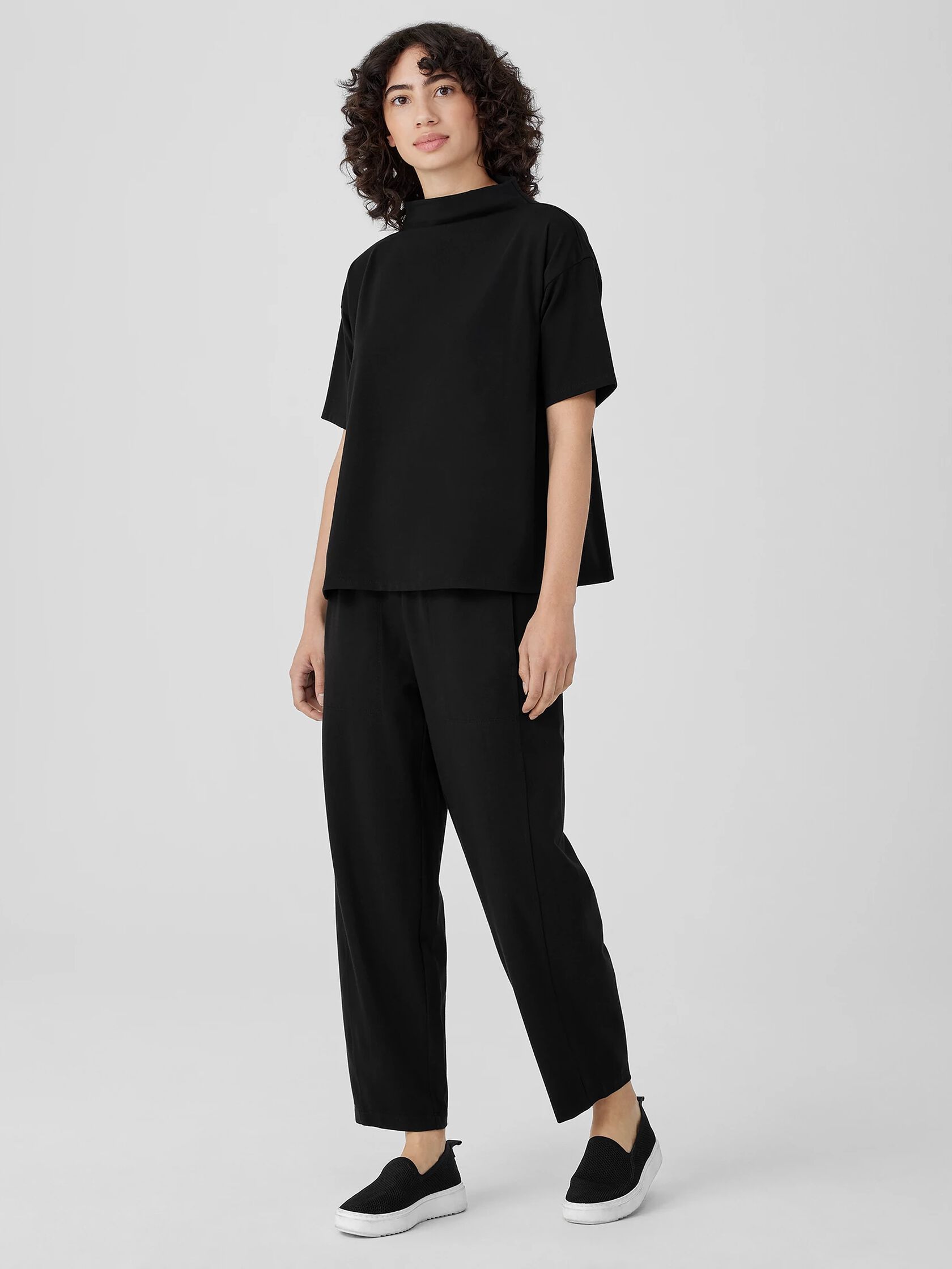 Pima Cotton Stretch Jersey Funnel Neck Top