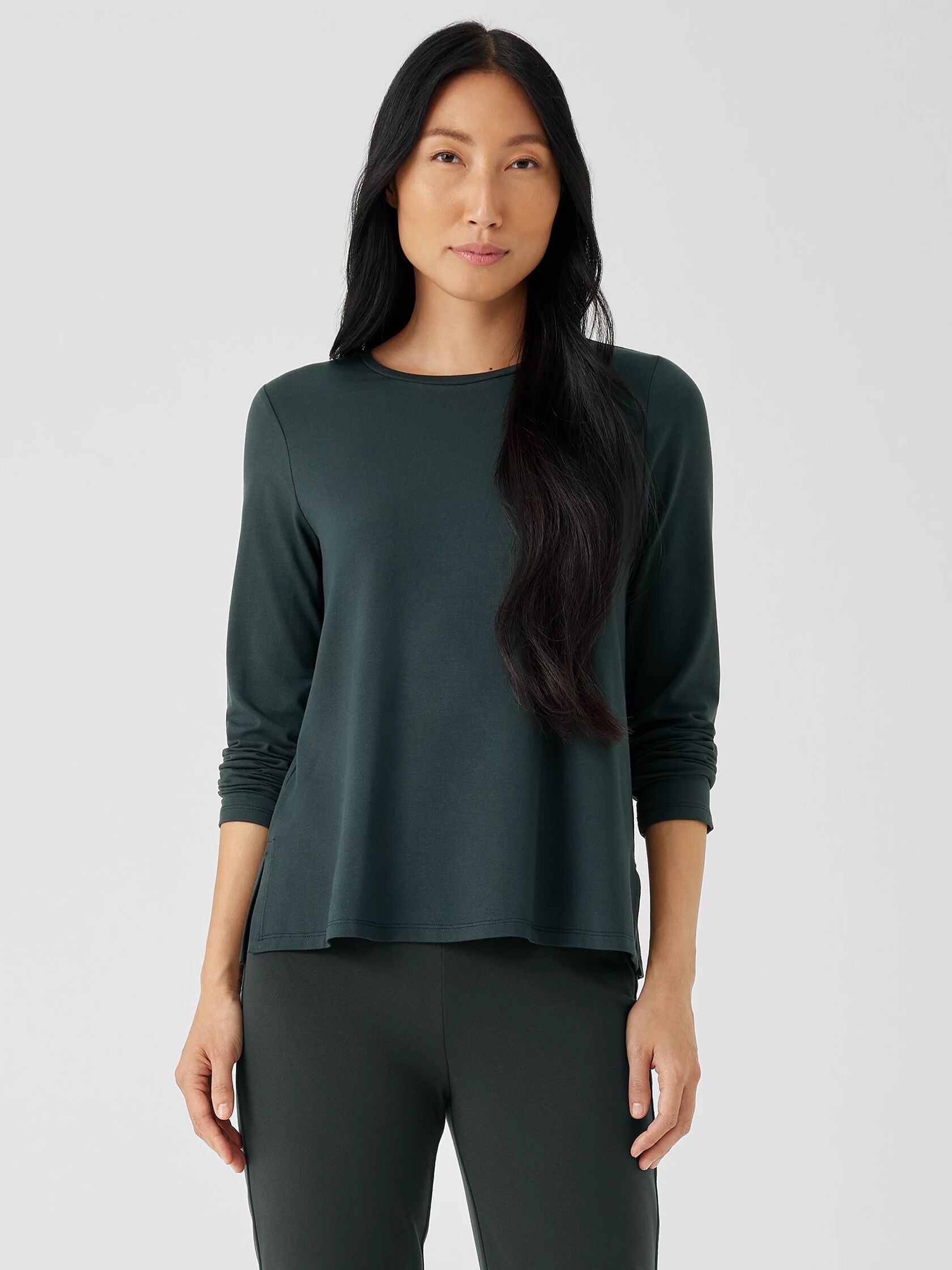 Stretch Jersey Knit Crew Neck Top