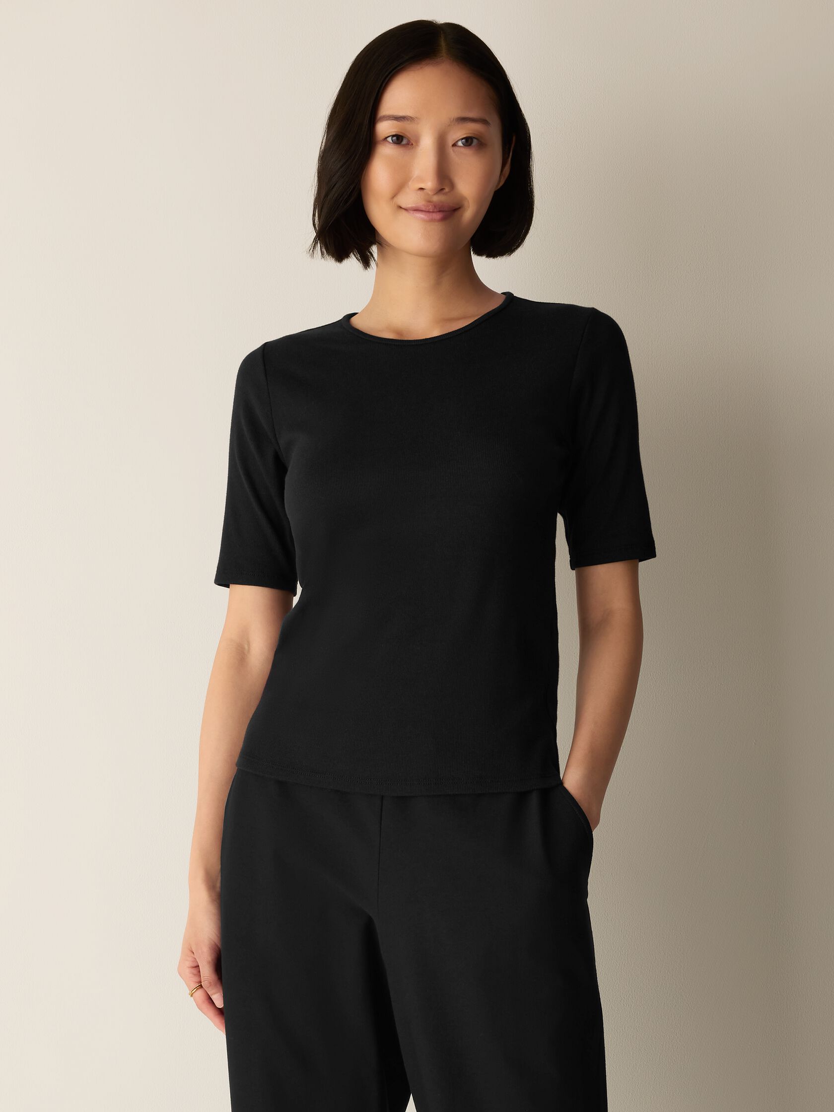 Organic Cotton Stretch Rib Crew Neck Tee