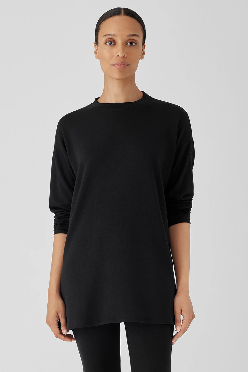 Cozy Brushed Terry Hug Crew Neck Long Top Cozy Brushed Terry Hug Crew Neck Long Top