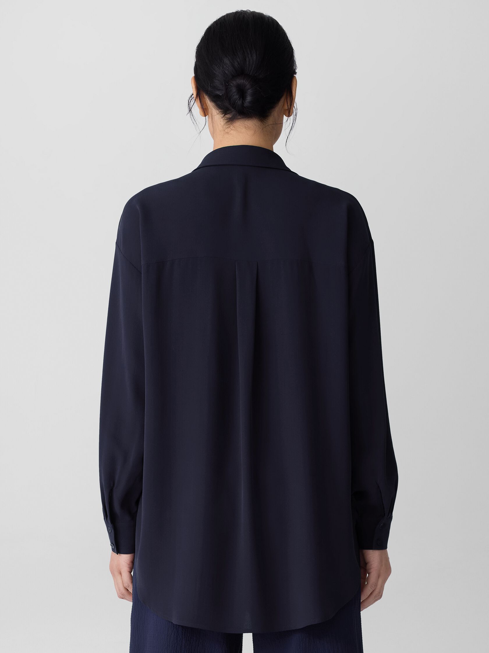 Silk Georgette Crepe Classic Collar Long Shirt