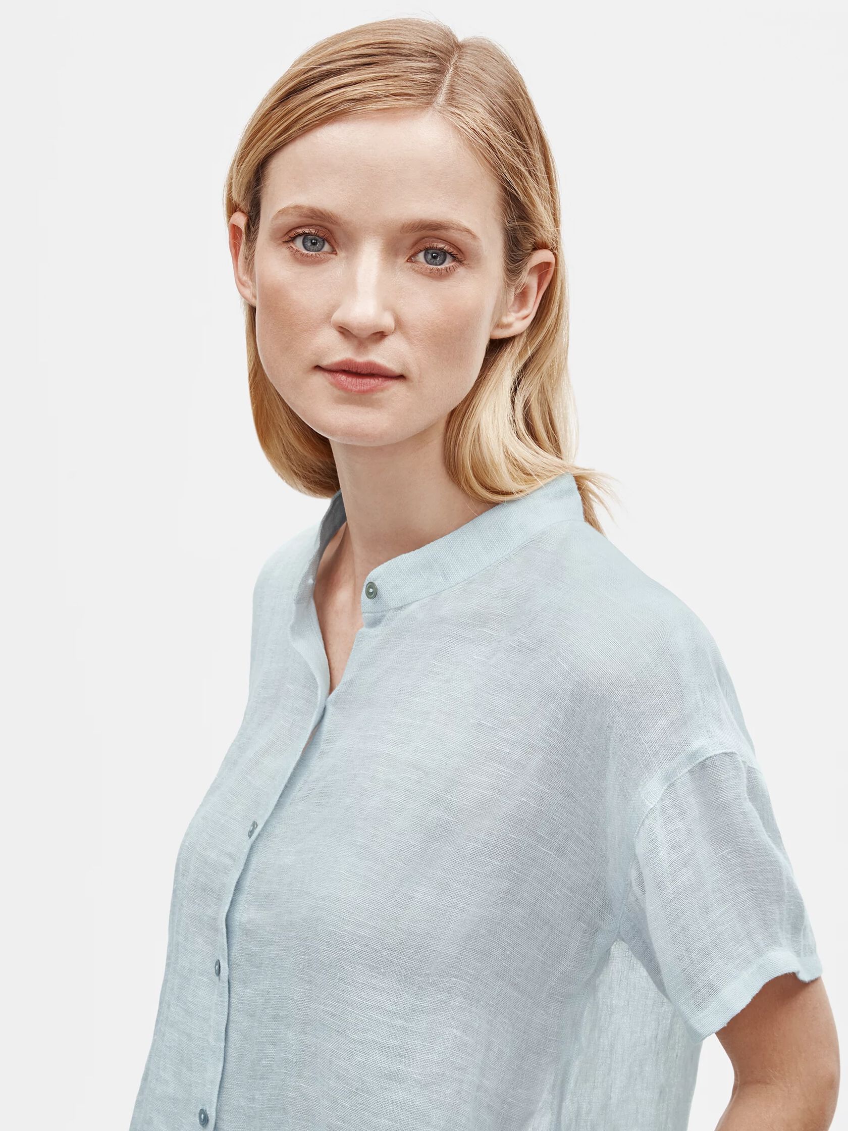 LINEN TEXTURED SHIRT WITH ORGANZE COLLAR