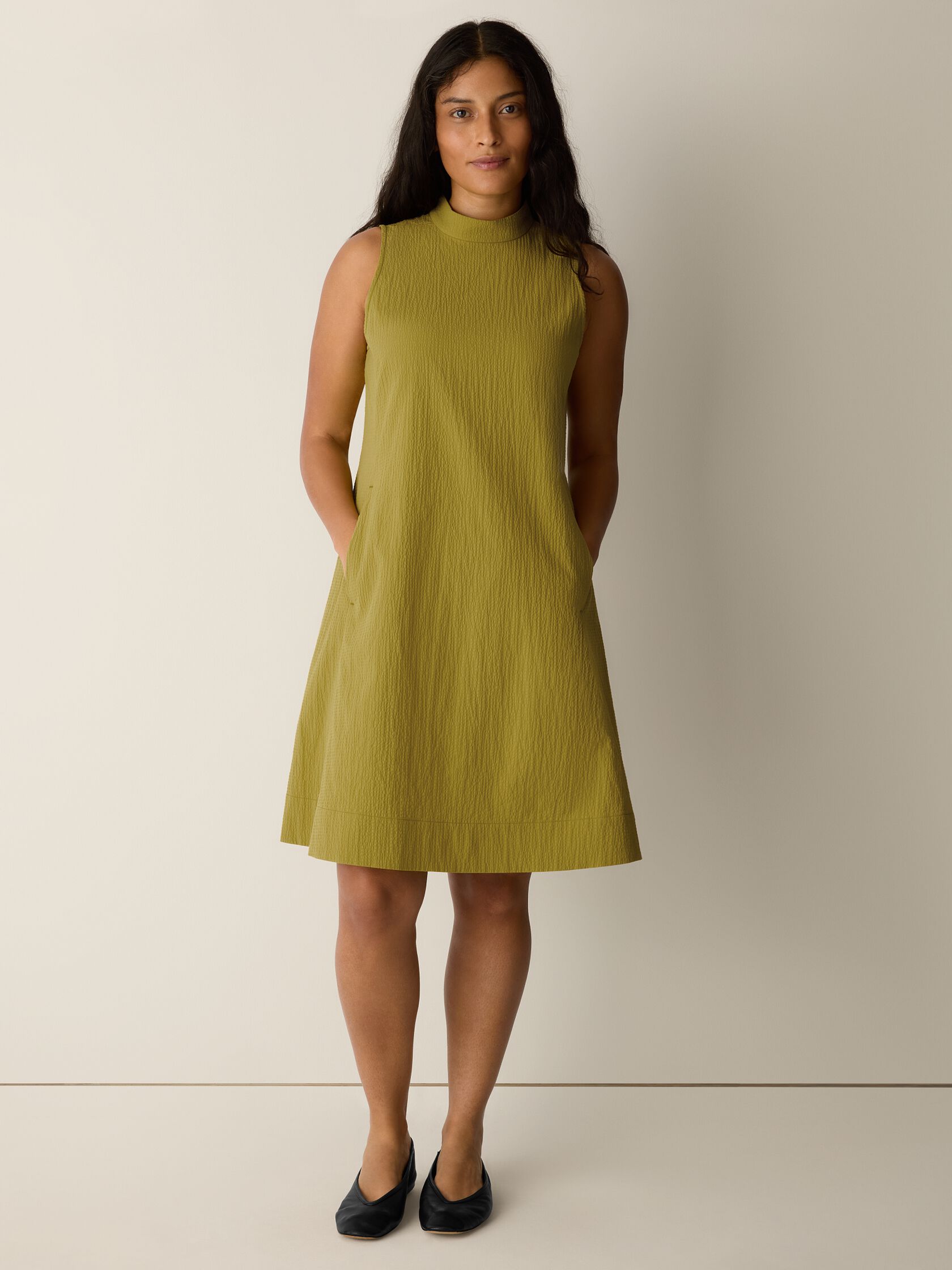 Organic Cotton Pucker Mock Neck Dress