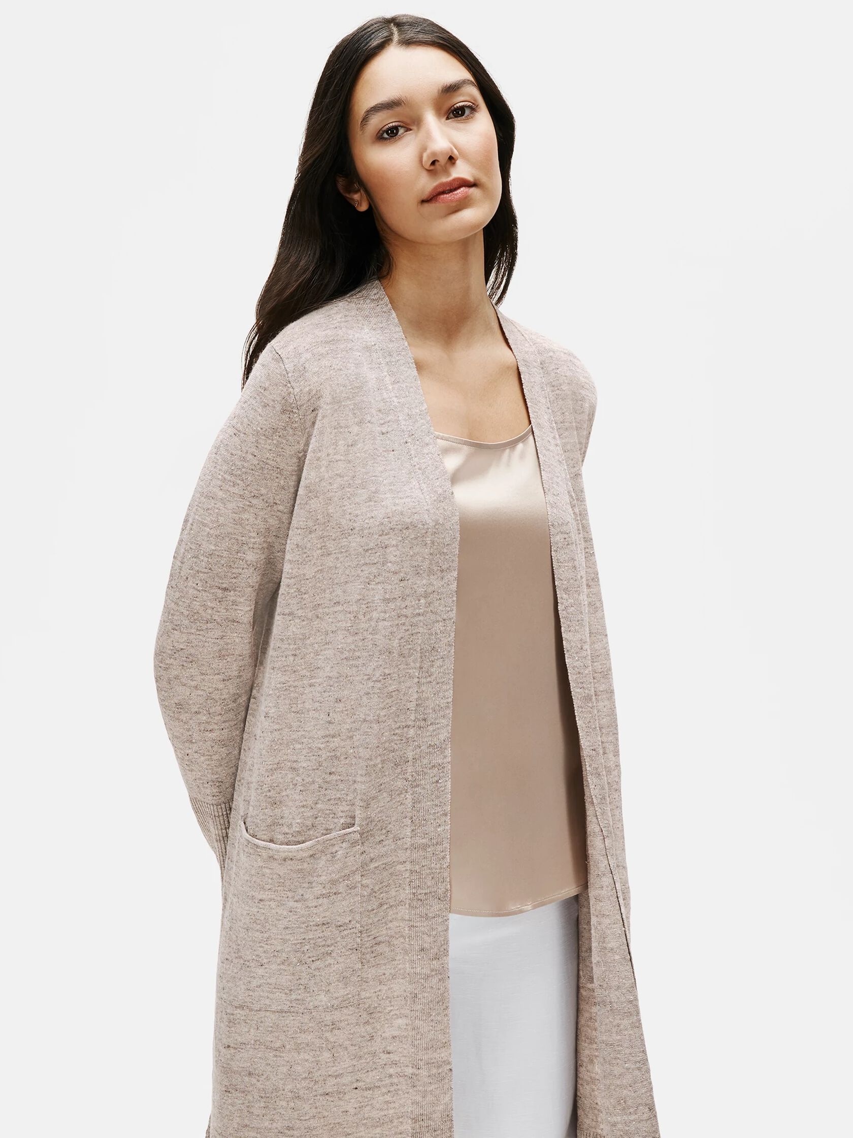 Organic Linen Melange Long Cardigan