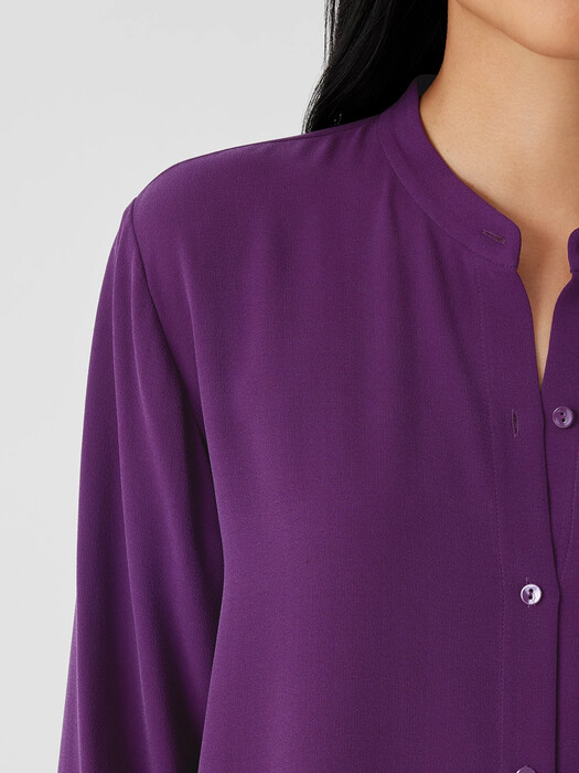 Silk Georgette Crepe Mandarin Collar Shirt