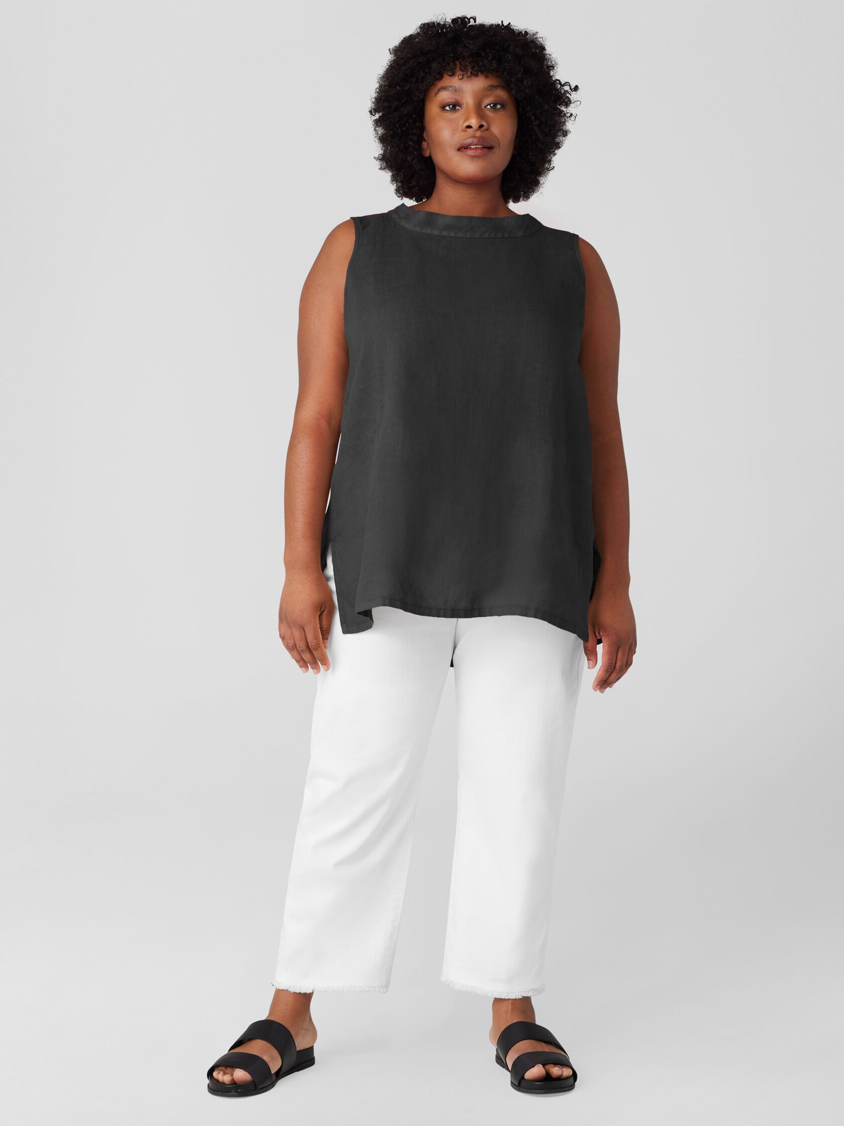 Garment-Dyed Handkerchief Linen Mock Neck Top