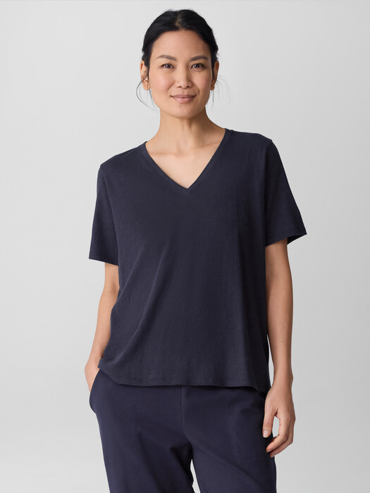 Organic Cotton Slubby Jersey V-Neck Tee