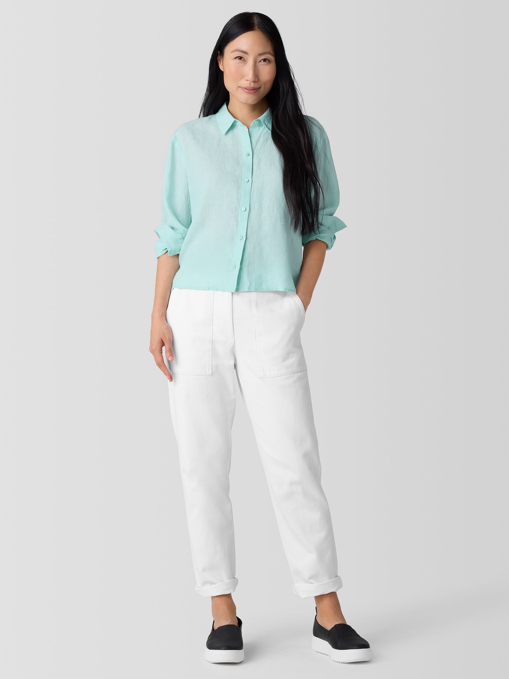 Organic Handkerchief Linen Classic Collar Short Shirt