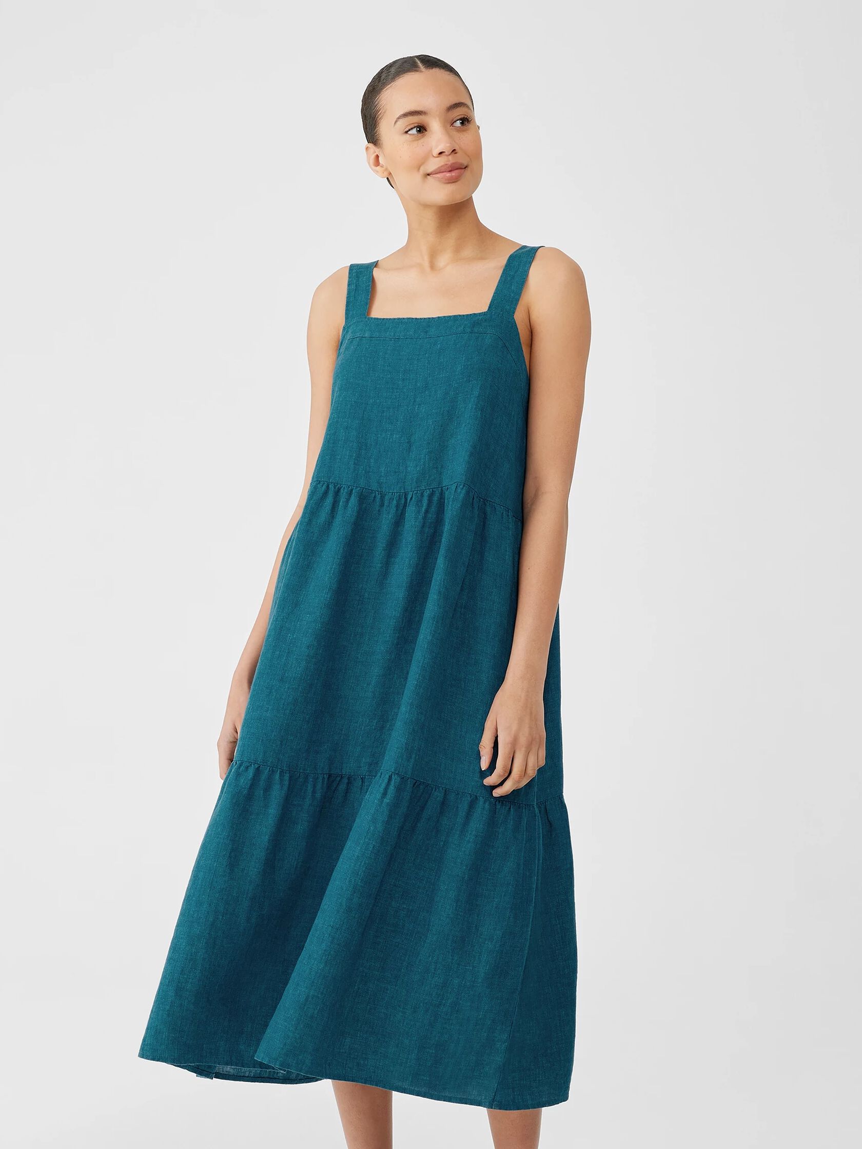 Washed Organic Linen Delave Tiered Dress