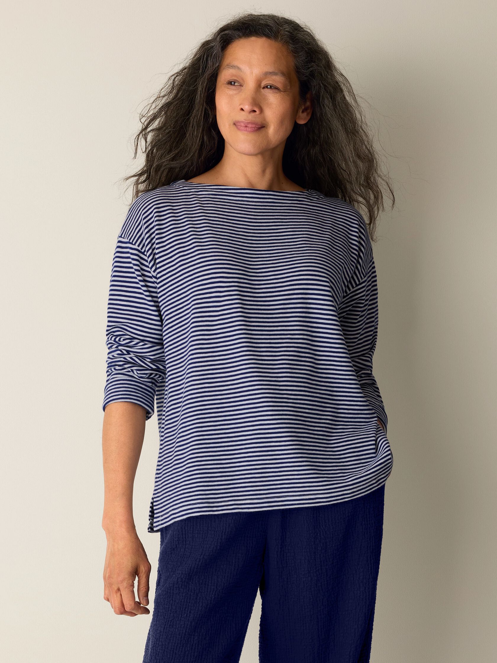 Striped Organic Cotton Slub Bateau Neck Top