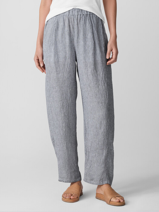 Puckered Organic Linen Stripe Lantern Pant