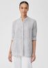 Crinkled Organic Linen Stripe Mandarin Collar Long Shirt