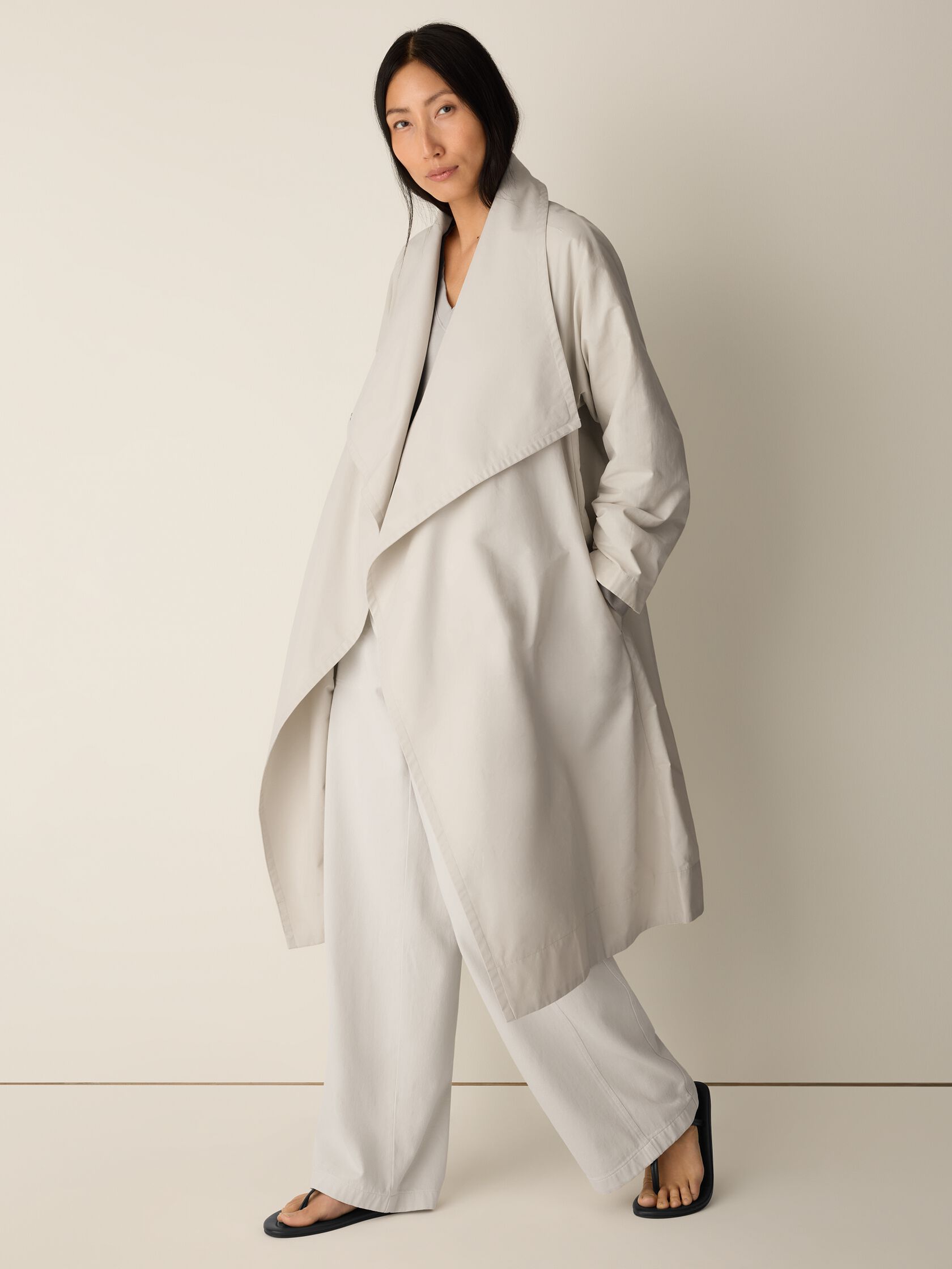 Light Cotton Nylon Drape Neck Coat