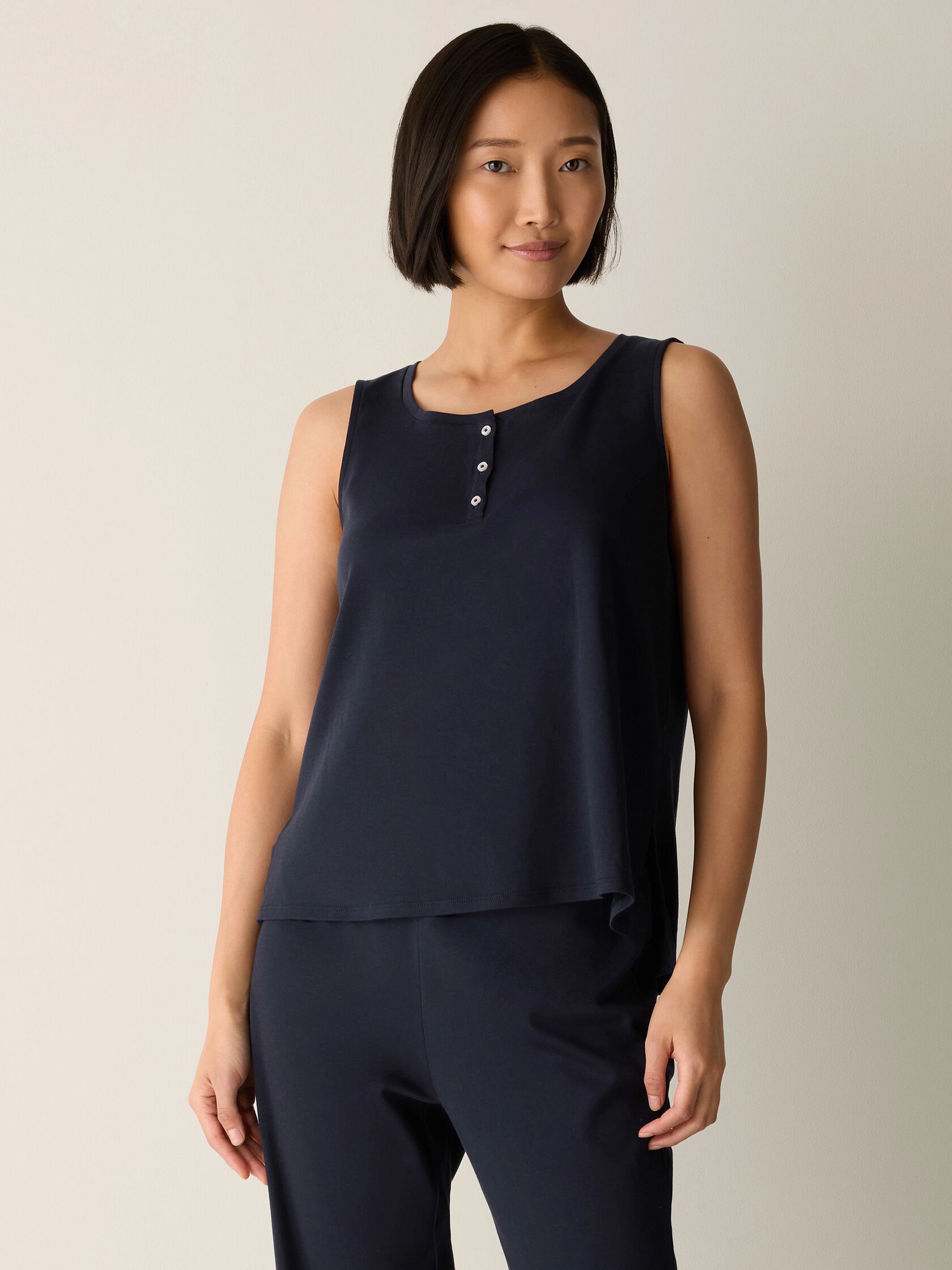 Organic Cotton Interlock Henley Sleep Tank