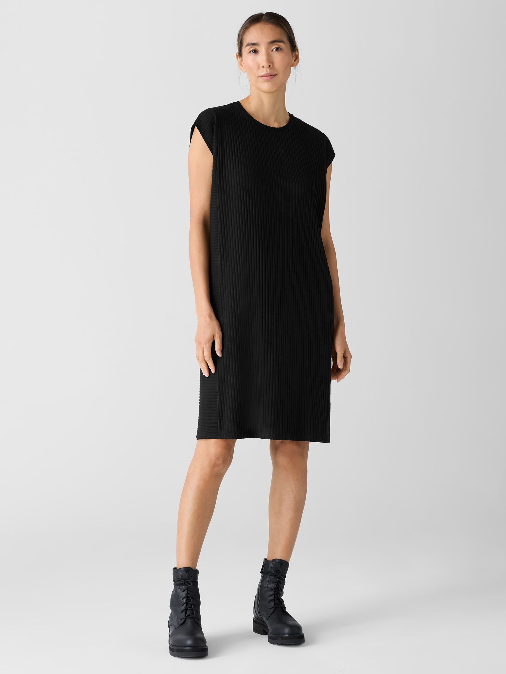 Textured Stretch Rib Round Neck Dress