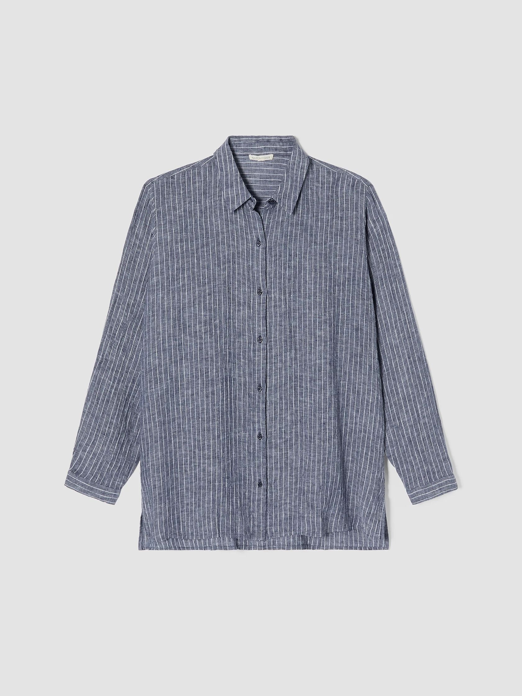 Puckered Organic Linen Classic Collar Long Shirt