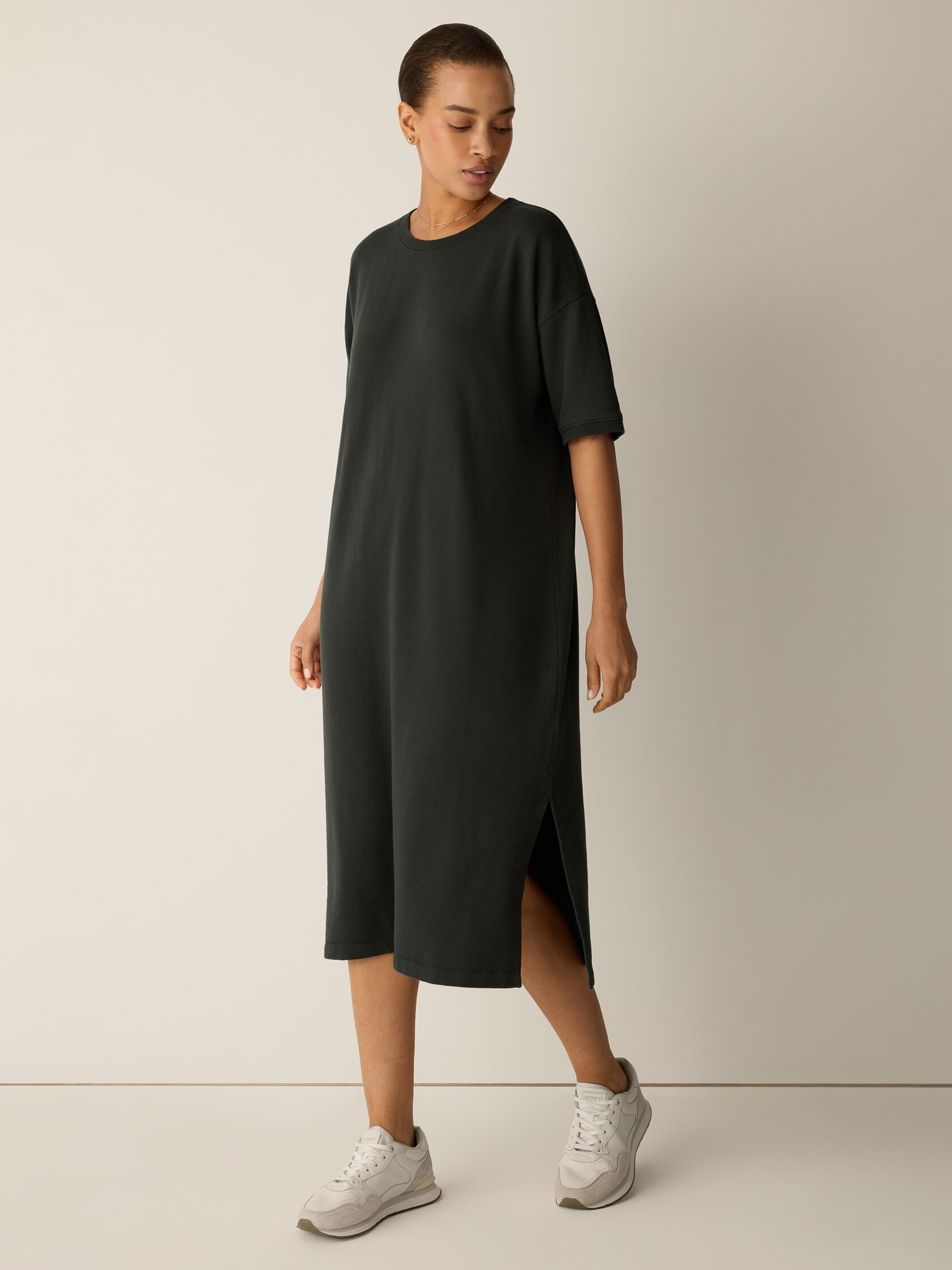 Garment-Dyed Organic Cotton Terry Crew Neck Dress
