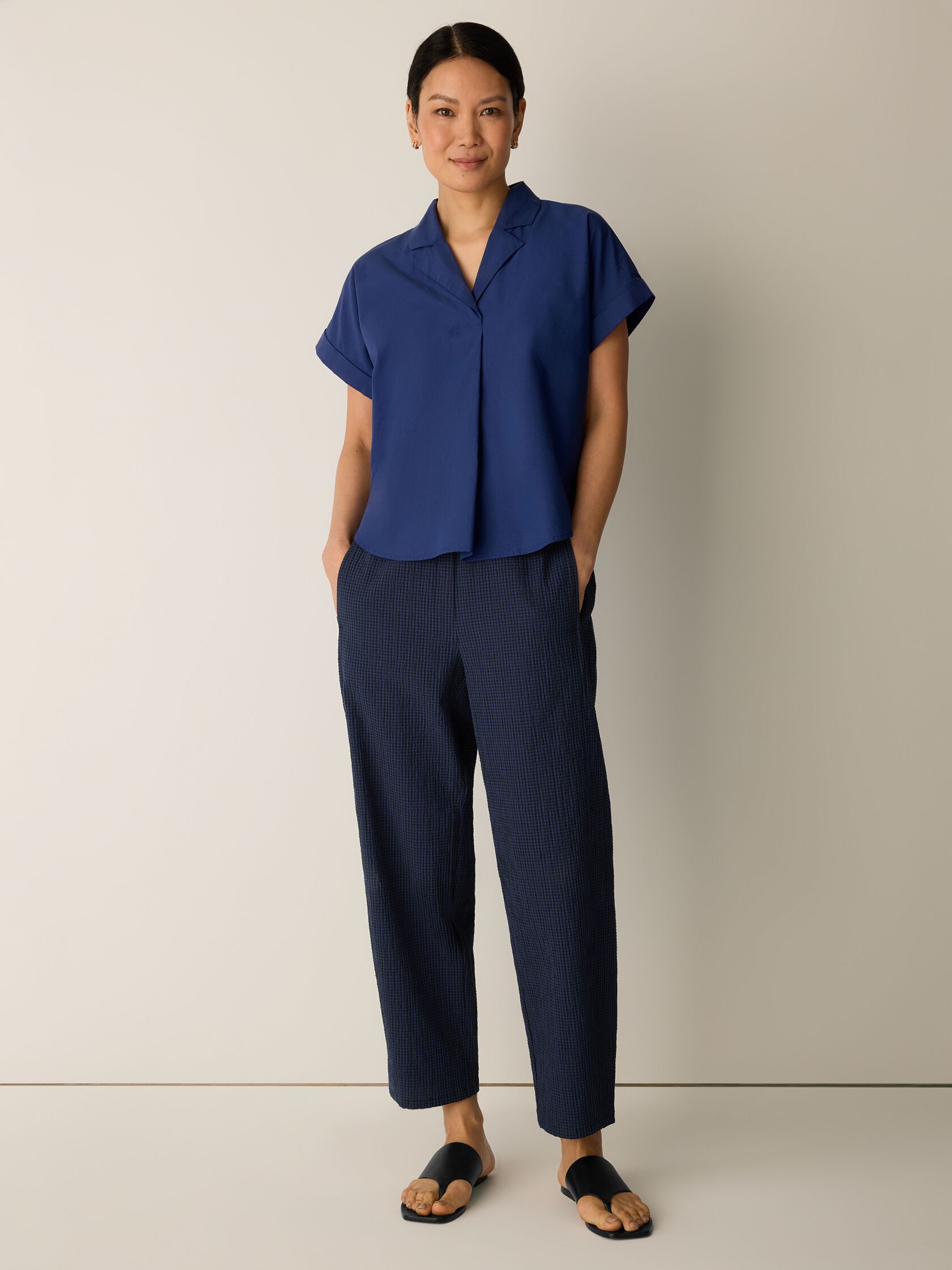 Organic Cotton Pucker Check Lantern Pant