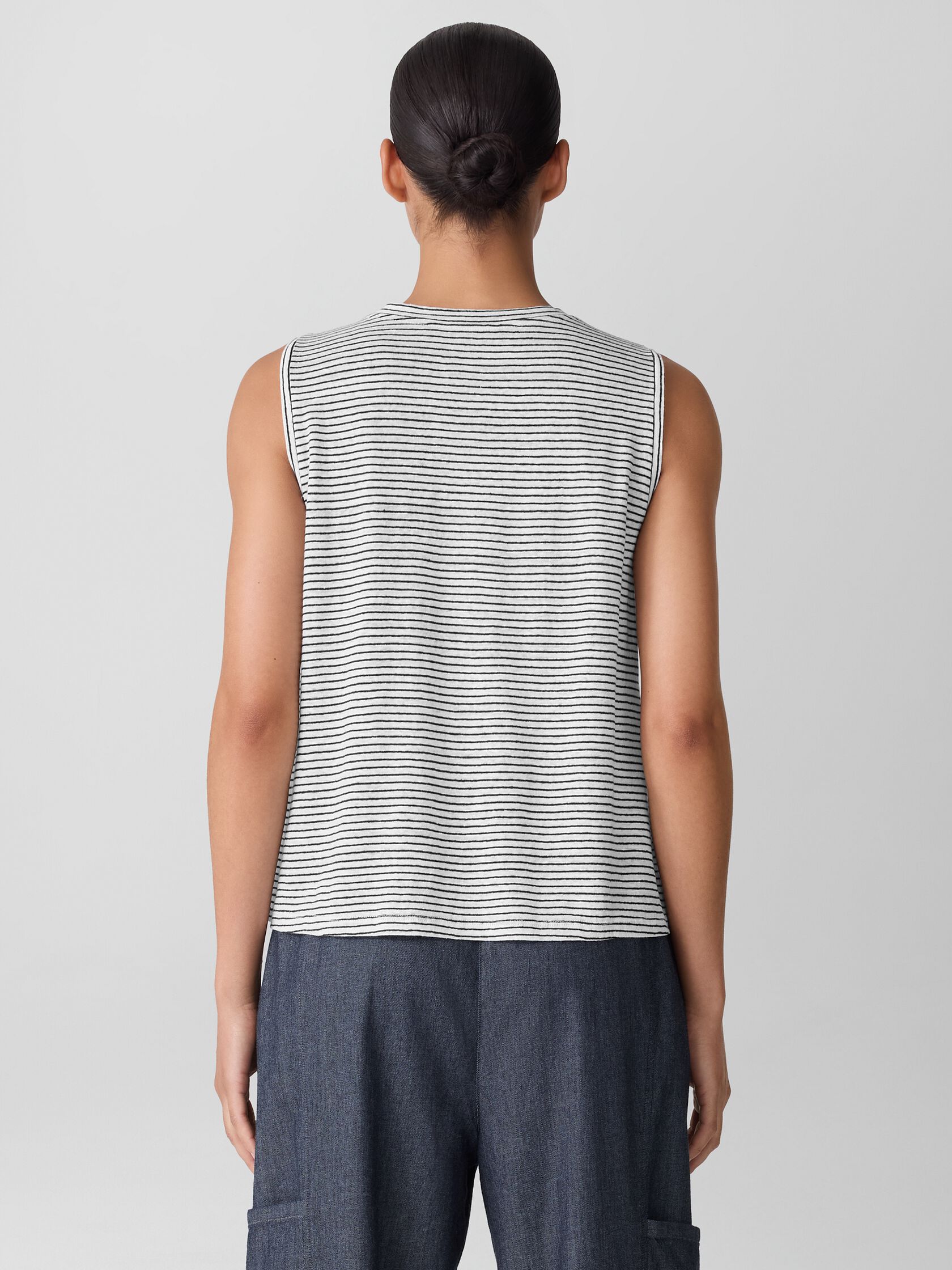 Striped Organic Linen Jersey Crew Neck Tank