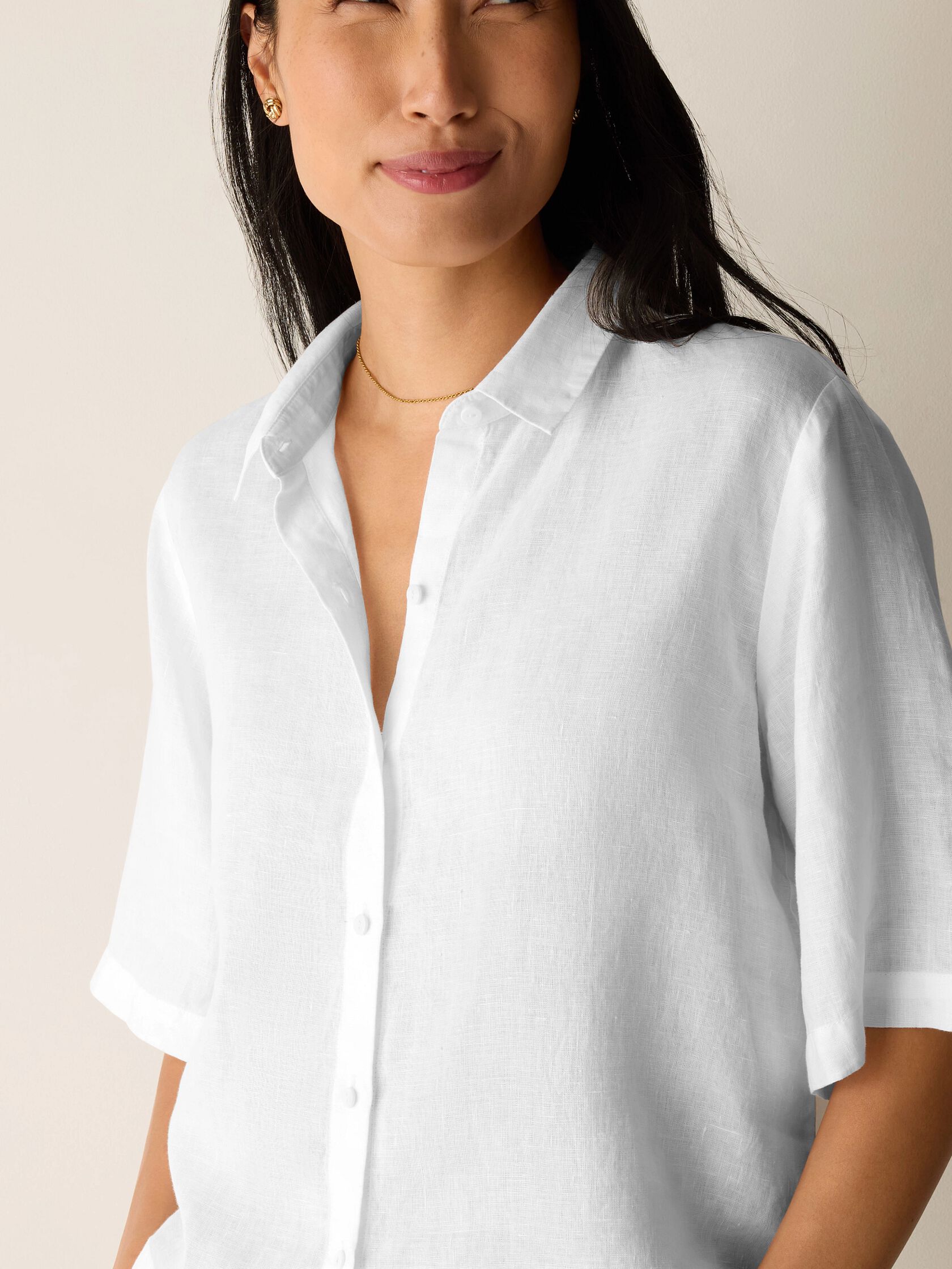 Organic Handkerchief Linen Elbow-Sleeve Shirt