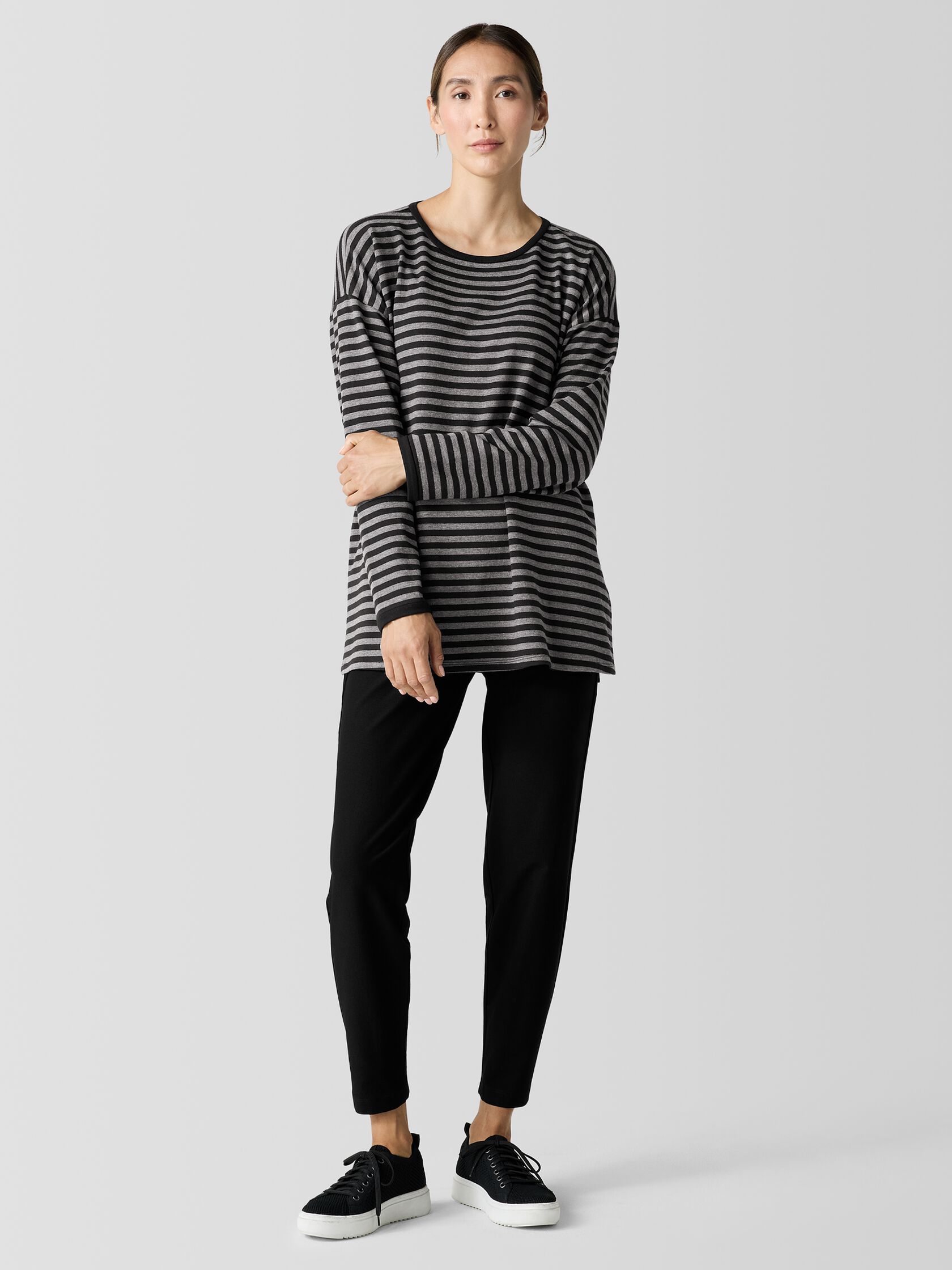 Striped Cozy Brushed Terry Long Box-Top