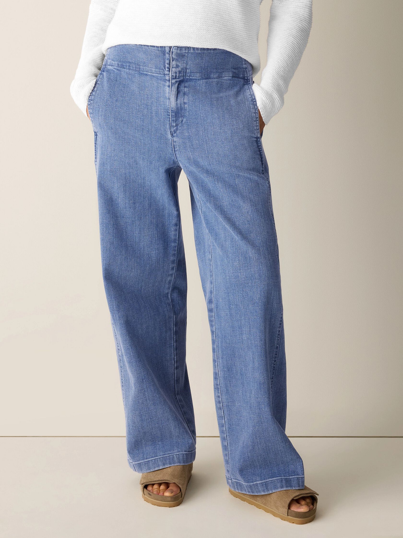 Cotton Stretch Denim Wide-Leg Trouser