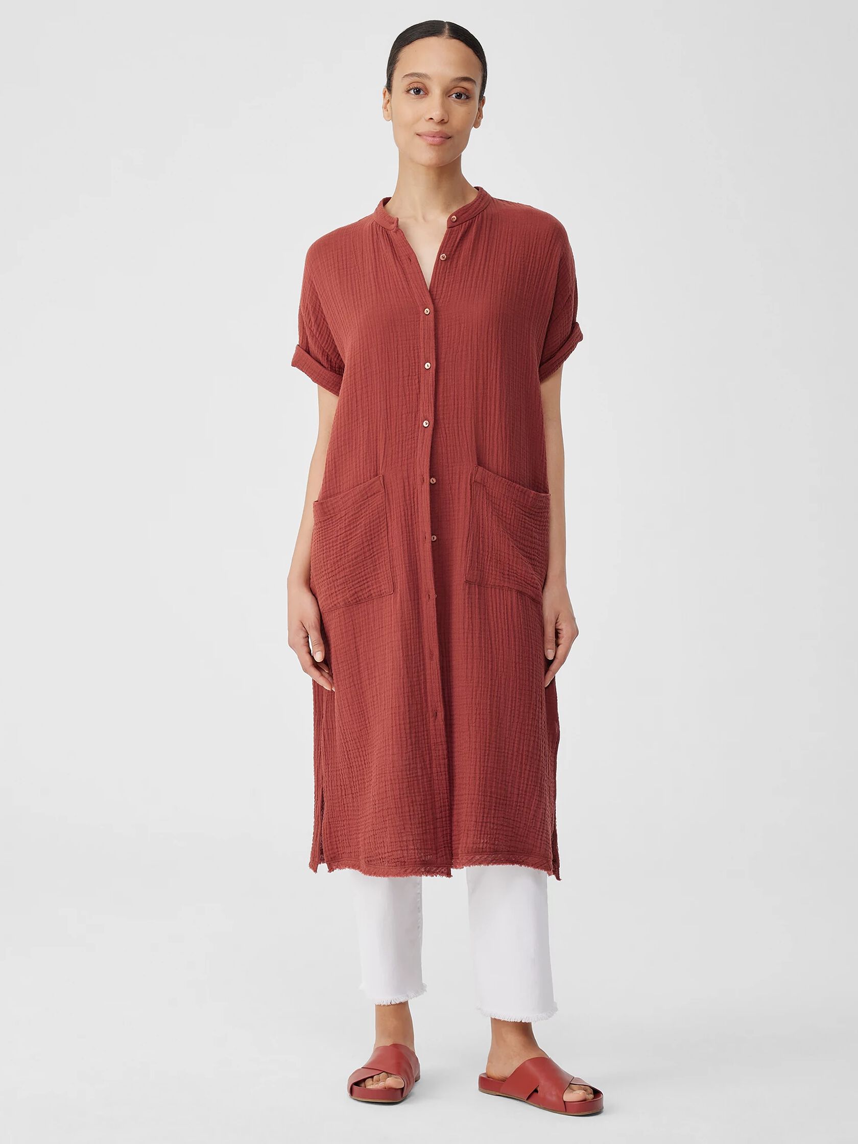 Organic Cotton Gauze Mandarin Collar Dress