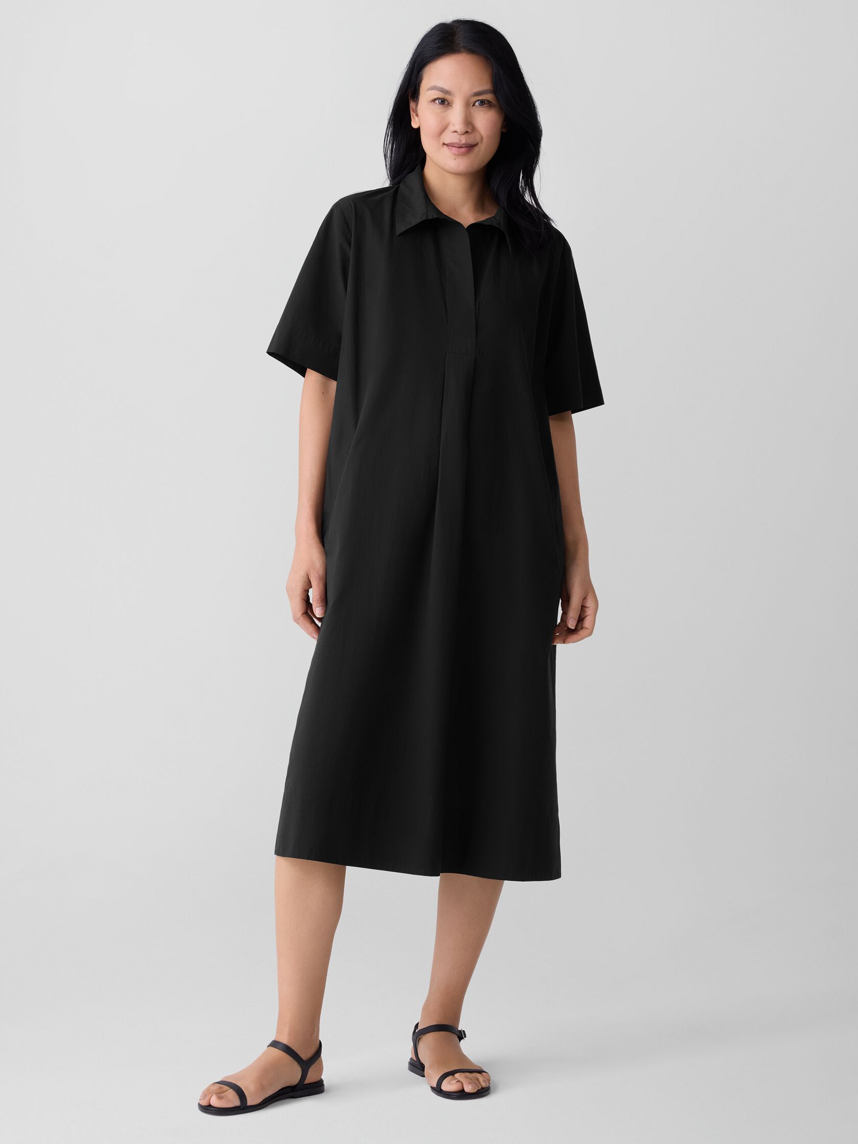 Washed Organic Cotton Poplin Split Neck Dress