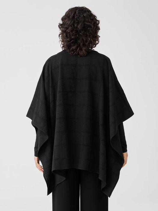 Wool Gauze Grid Poncho