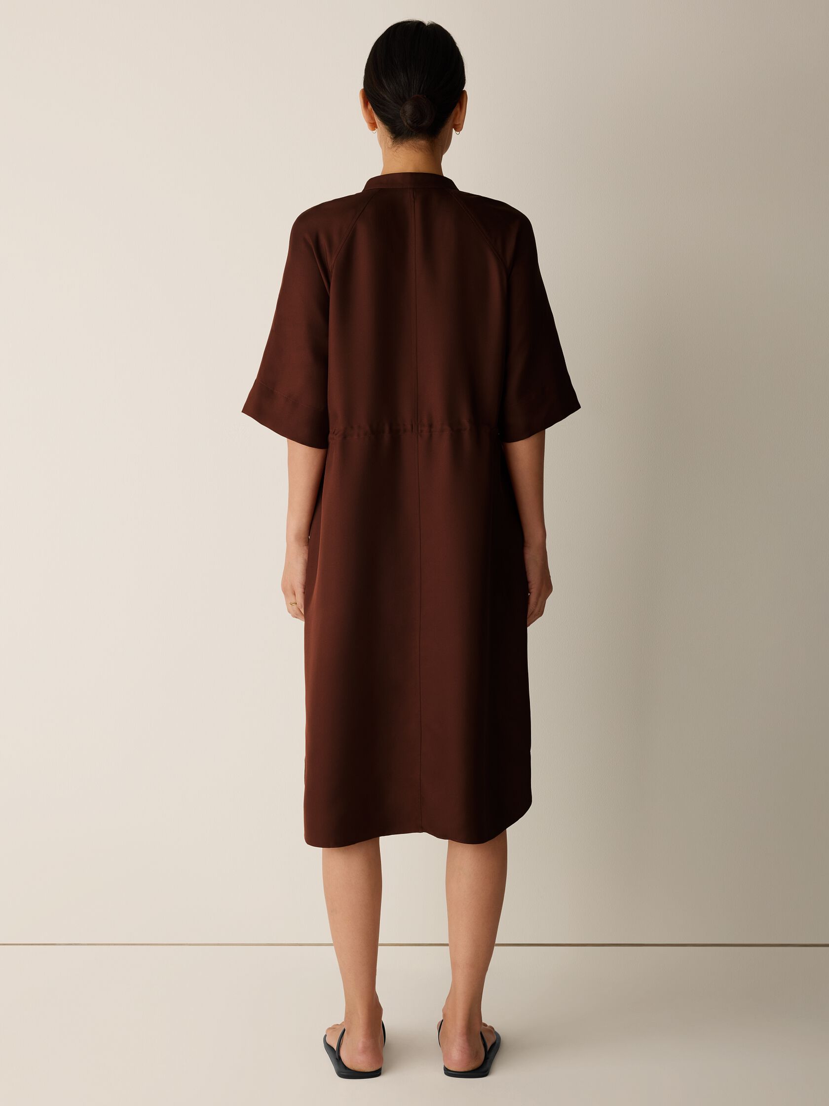 Silk Twill Band Collar Shirtdress