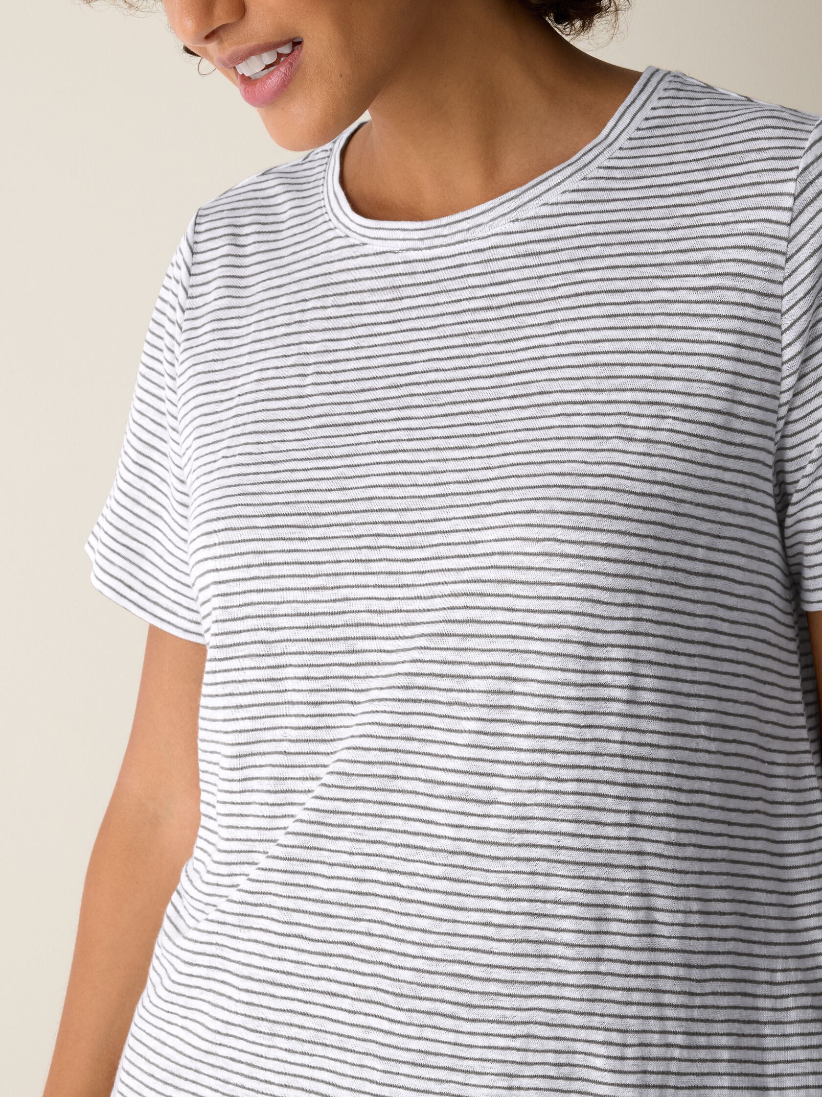 Striped Organic Linen Jersey Crew Neck Tee