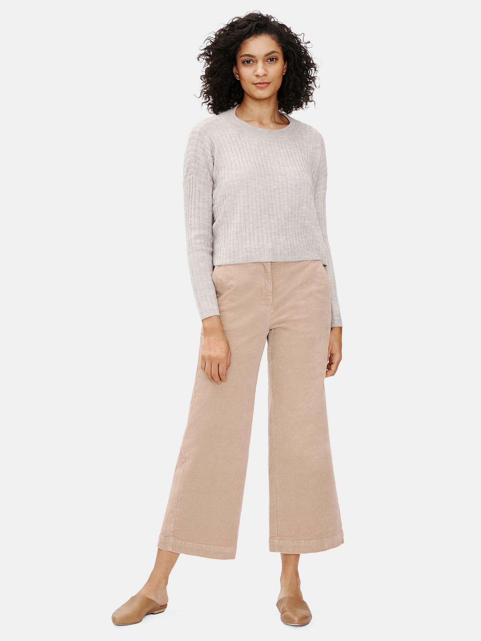 Cotton Corduroy Wide-Leg Ankle Pant