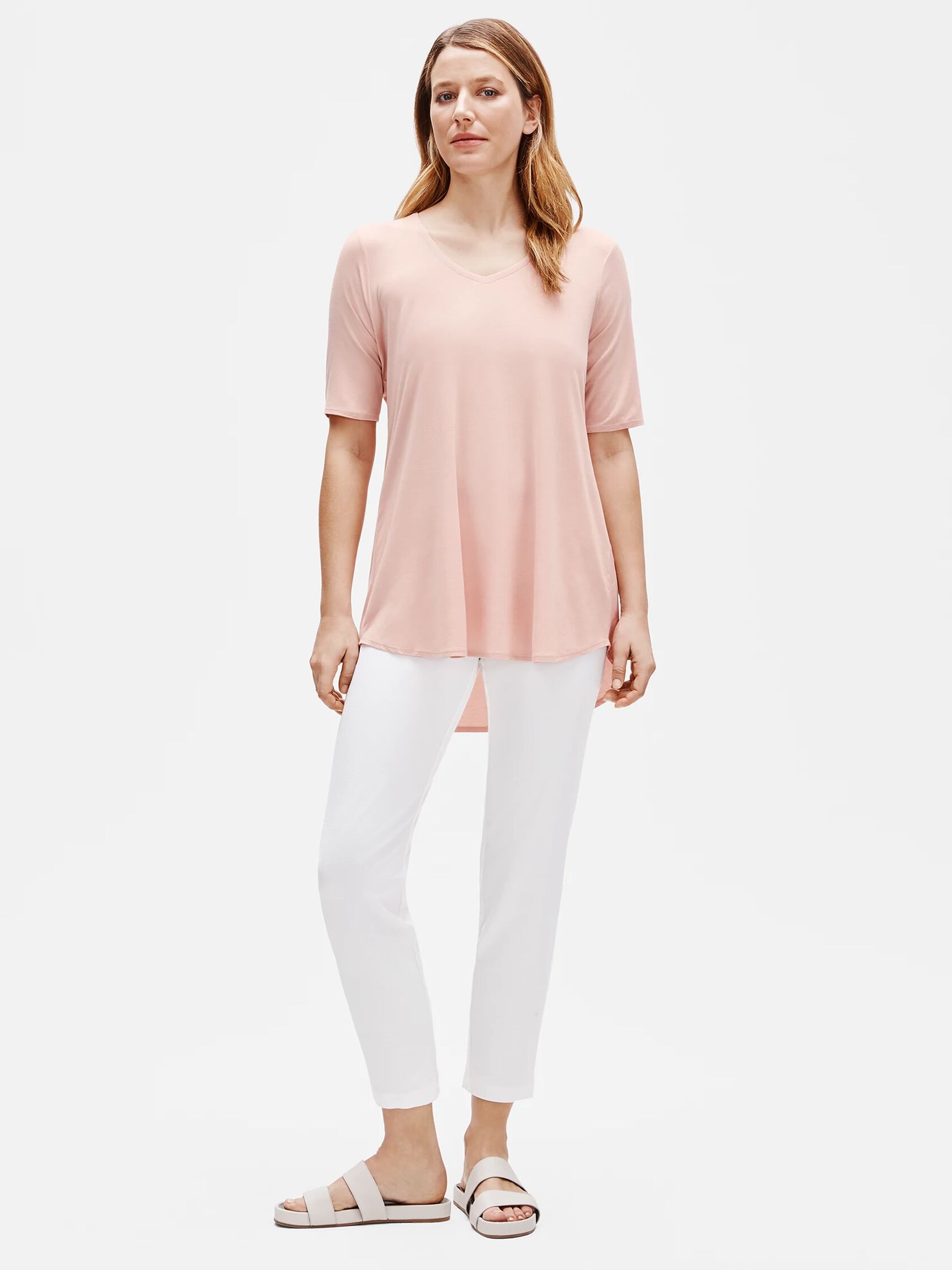 Fine Tencel Jersey Rounded V-Neck Tunic