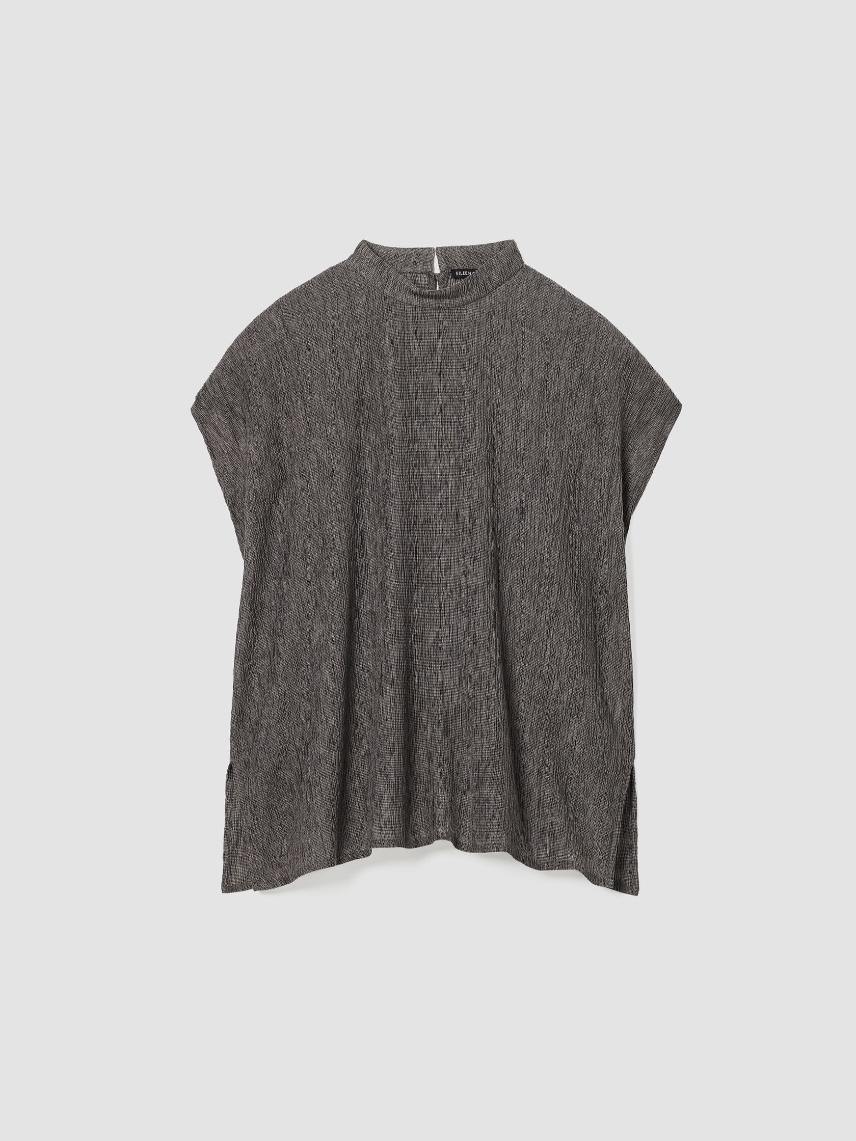 Woven Plissé Mock Neck Top
