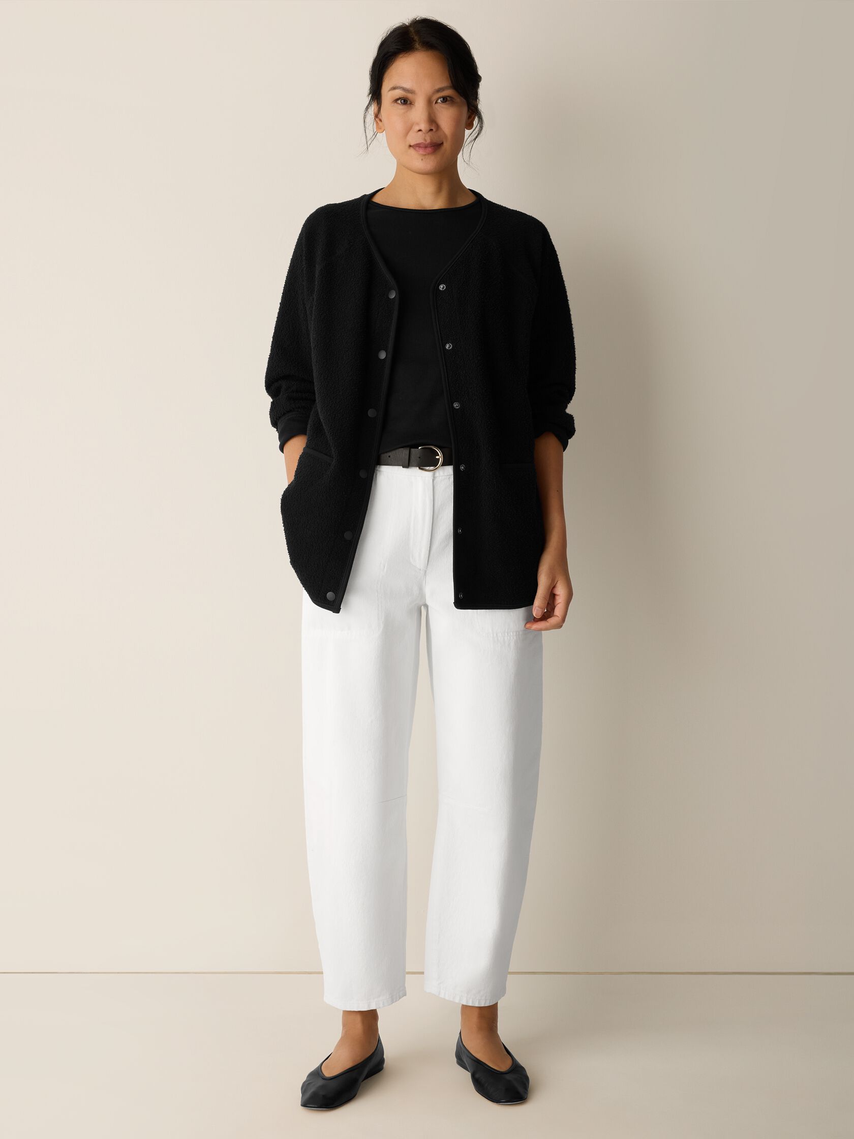 Organic Cotton Stretch Boucle V-Neck Jacket